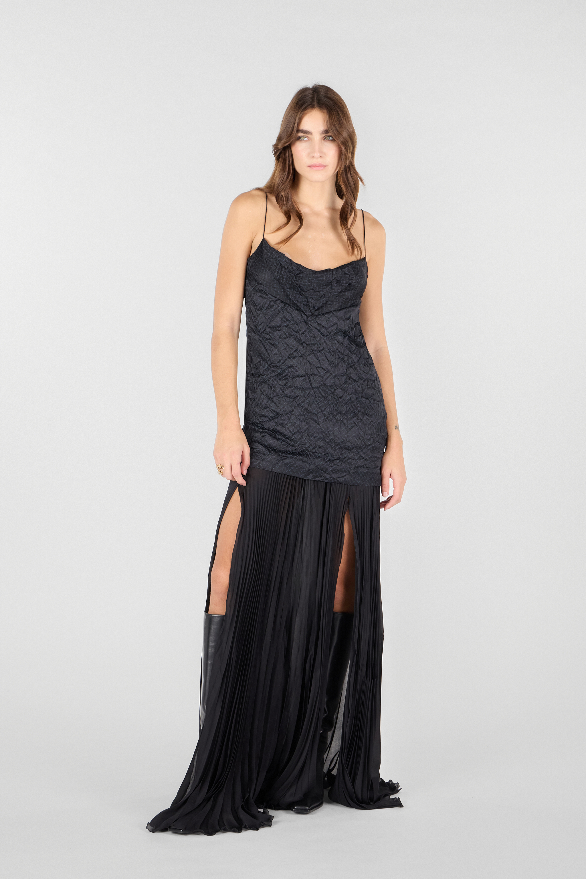 Roberto Cavalli Maxikleid Aus Seide Mit Knitteroptik In Black