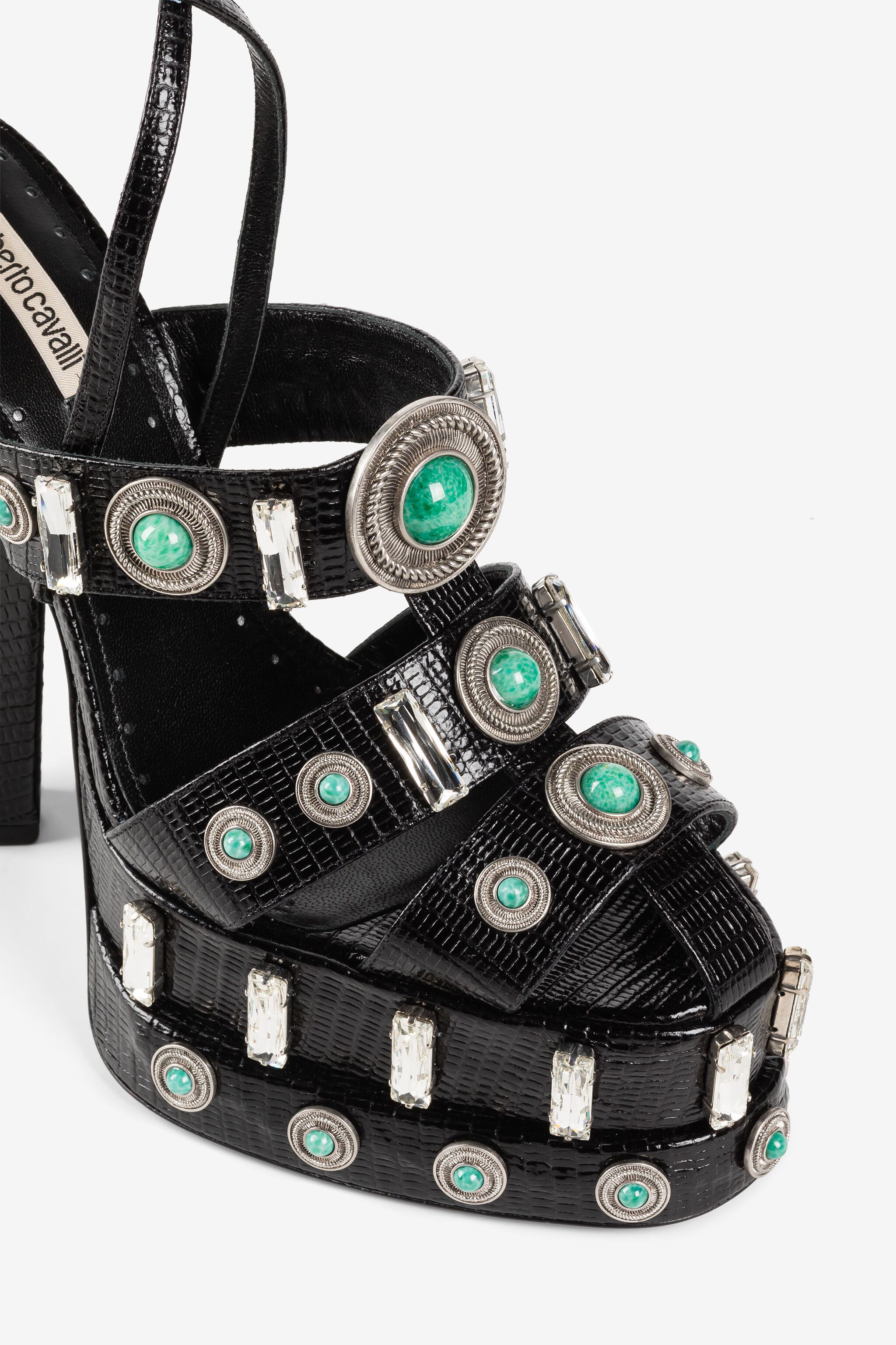 Gemstone-detail leather platform sandals