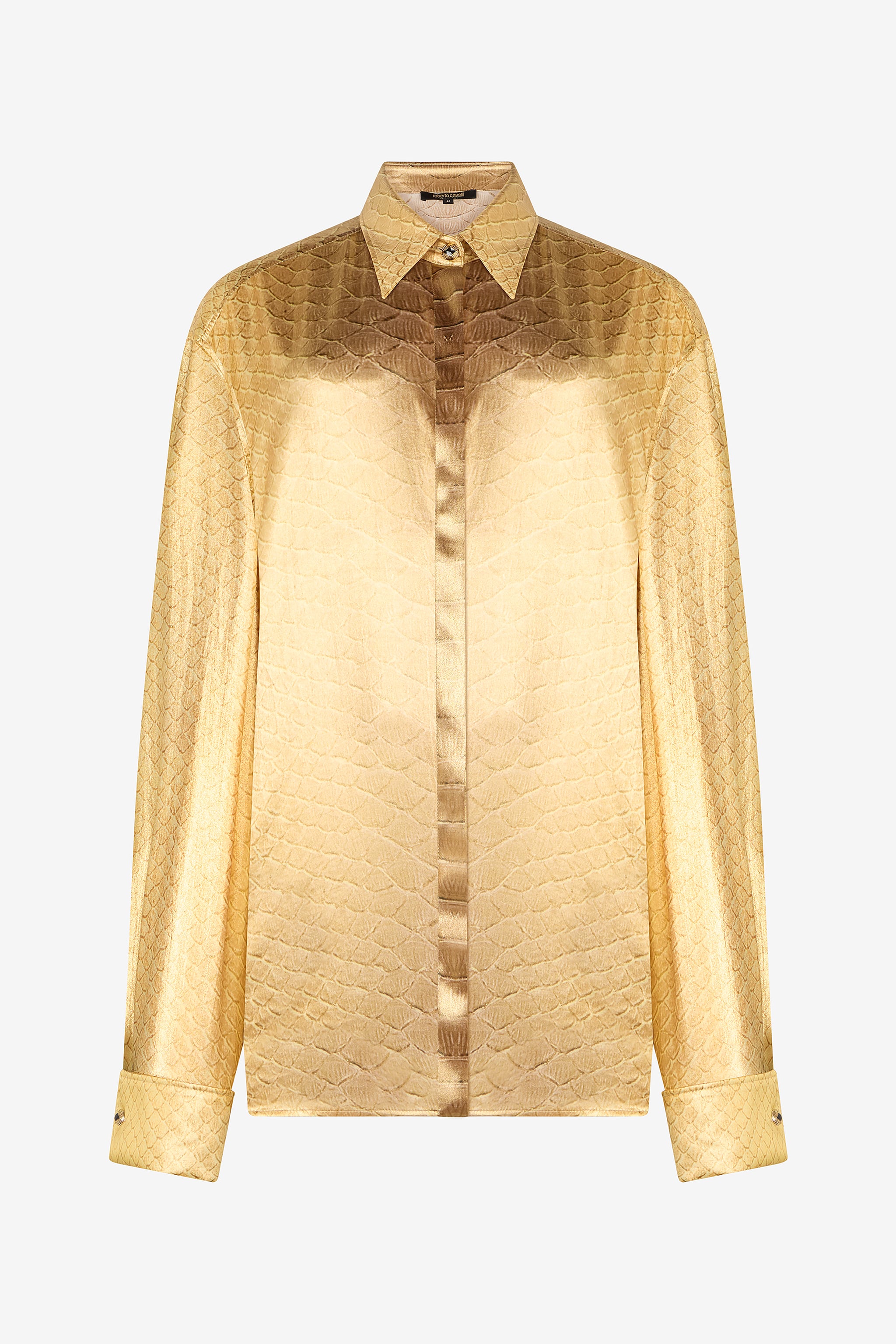 Roberto Cavalli Golden Beige Silk Shirt with Serpentine Print