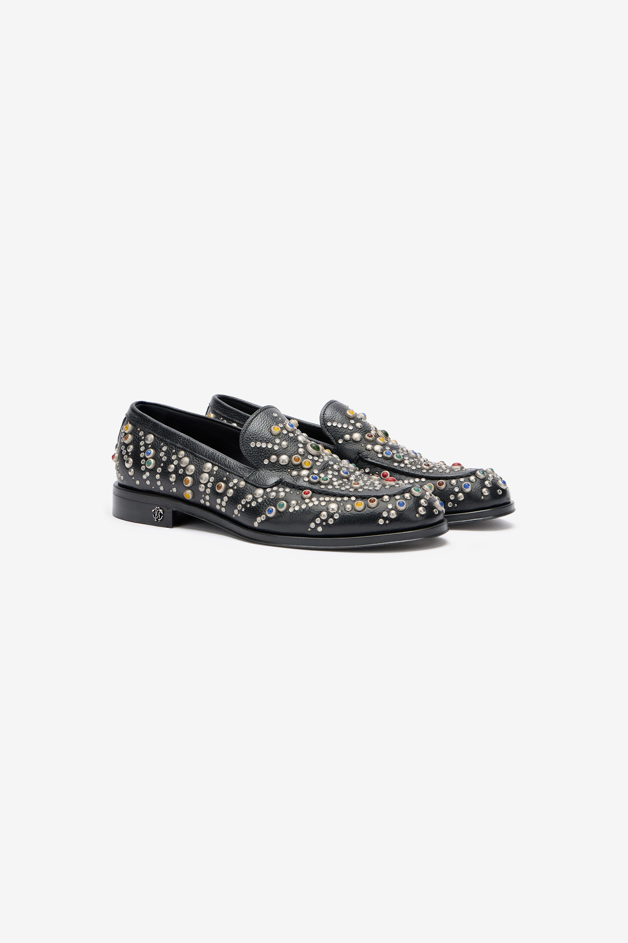 Roberto Cavalli Men's Black Loafers With Studs And Stones - Shoes