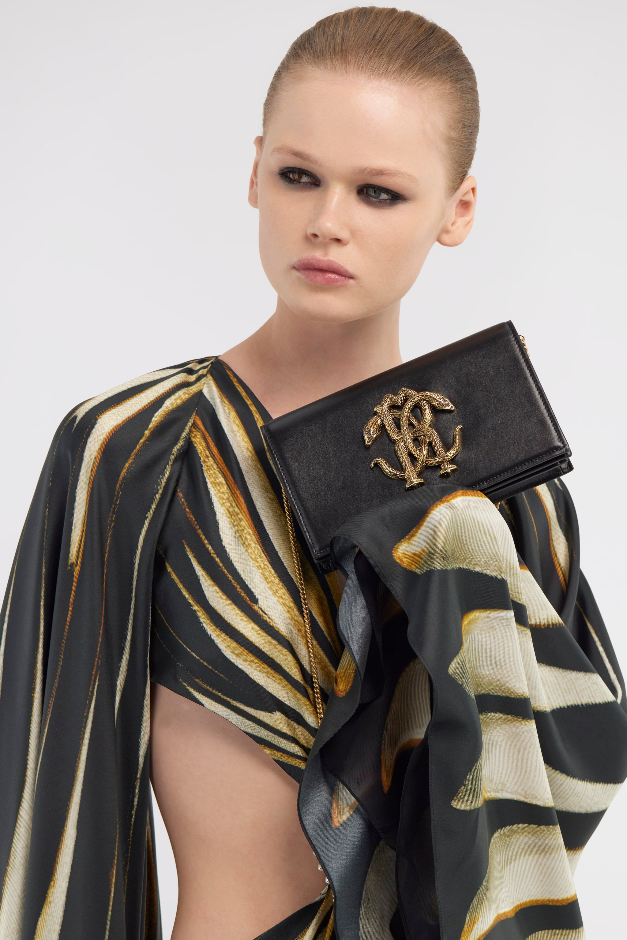 ROBERTO CAVALLI MIRROR SNAKE SHOULDER BAG 