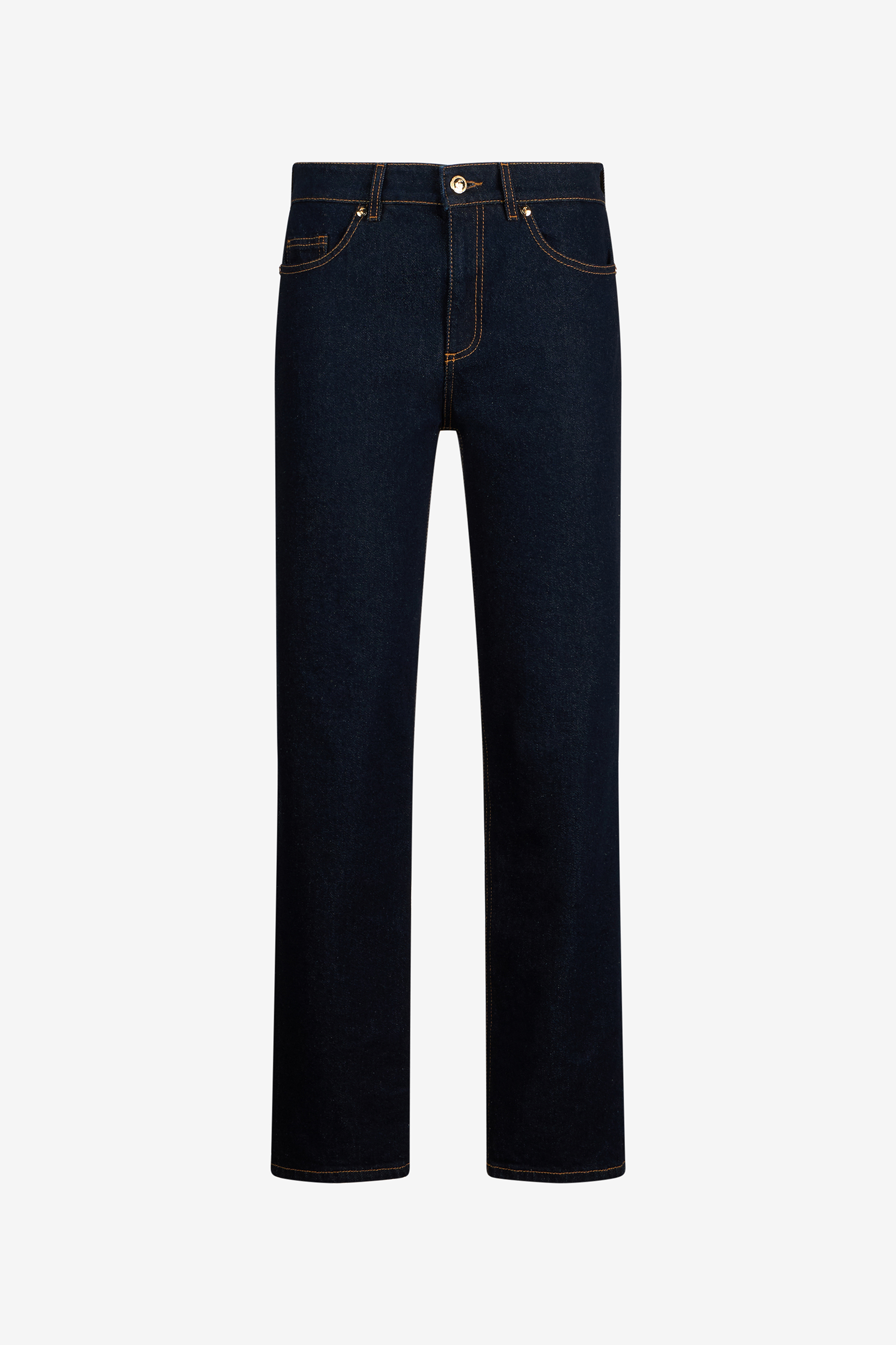 Roberto Cavalli Dark Blue Straight Leg Jeans With Contrast Stitching In Black