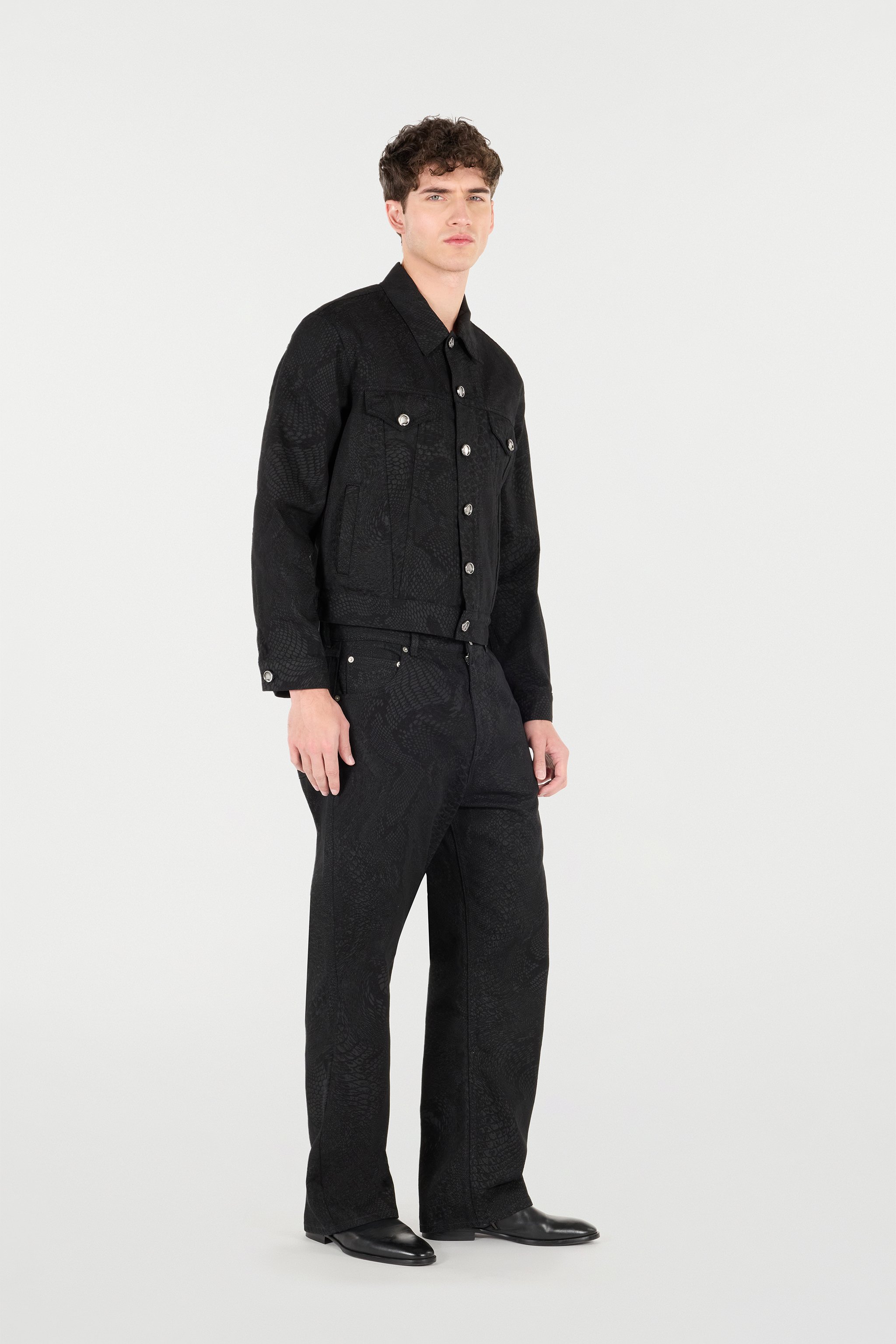 Roberto Cavalli Python-print Denim Jacket In Black