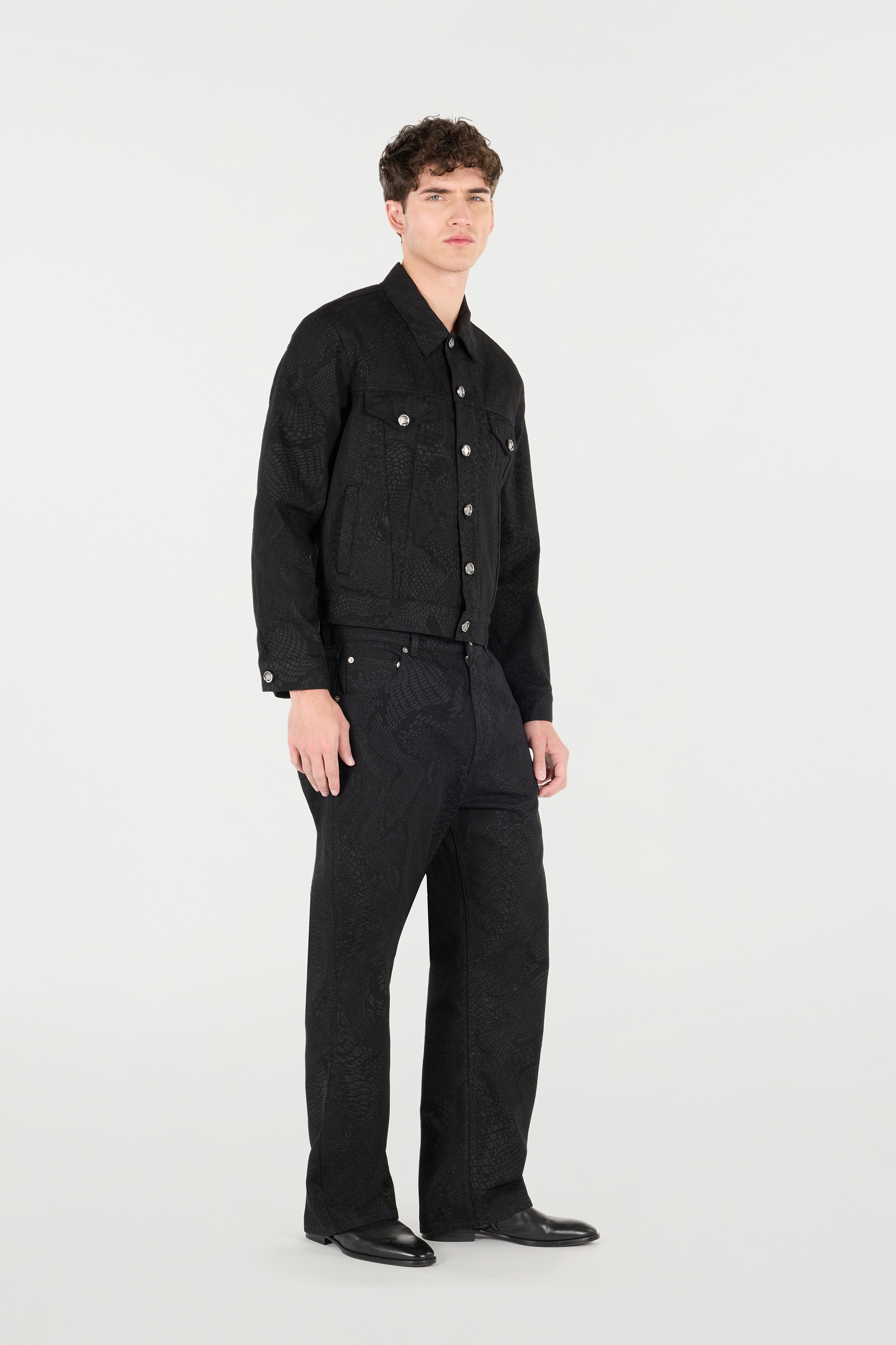  Roberto Cavalli Python-print Denim Jacket - Male Ready To Wear Black 56 