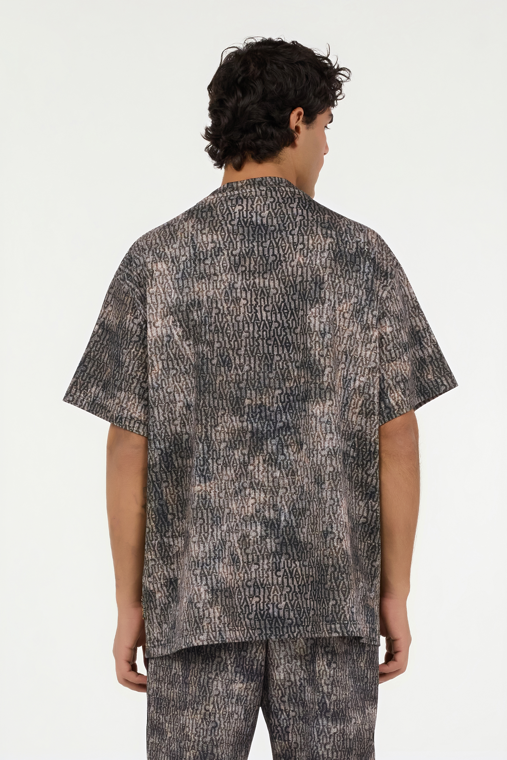 Faded Effect T-Shirt with All-Over Lettering