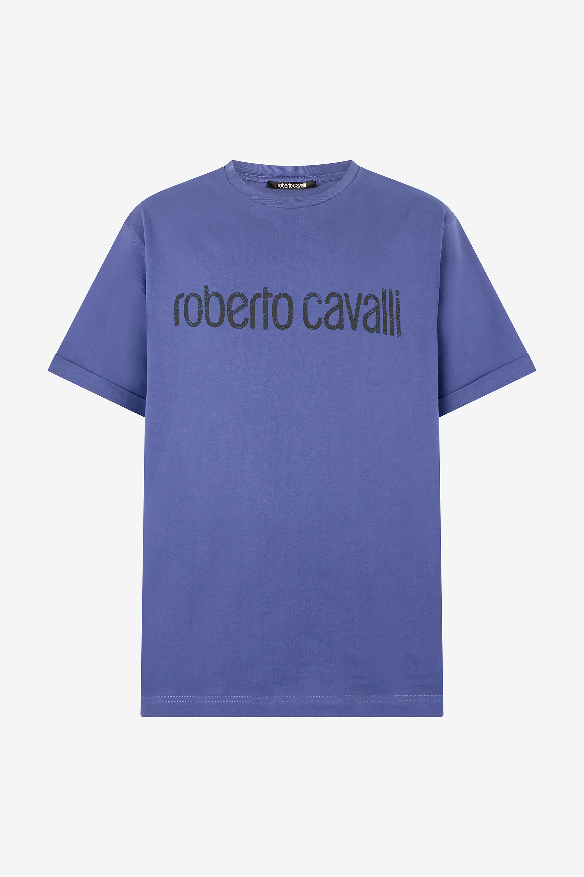 Shop Roberto Cavalli T-shirt Mit Logo Im Used-look In Navy