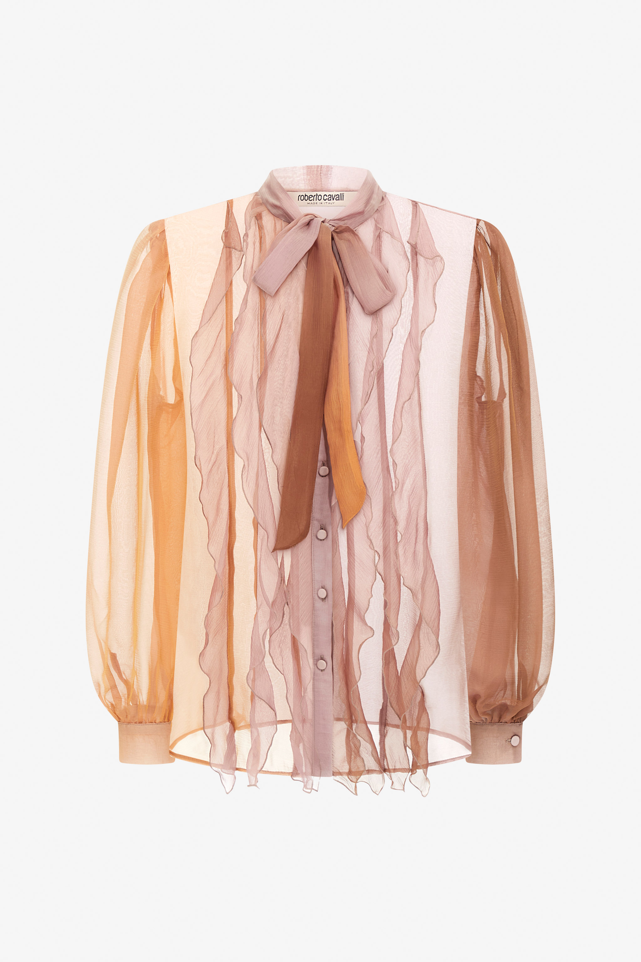 Roberto Cavalli Ruffled Sheer Shirt In Bronze/orange