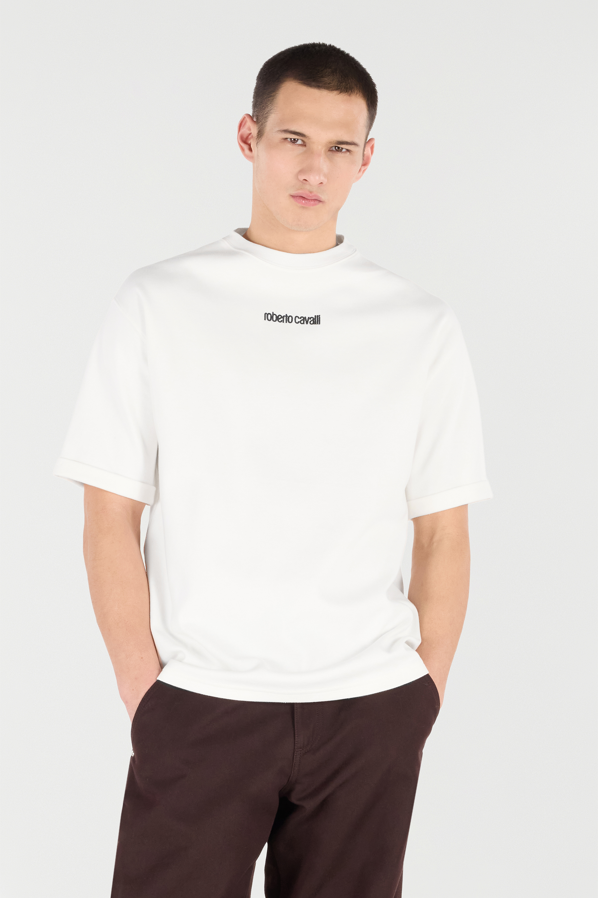 Roberto Cavalli Embroidered Logo T-shirt In White