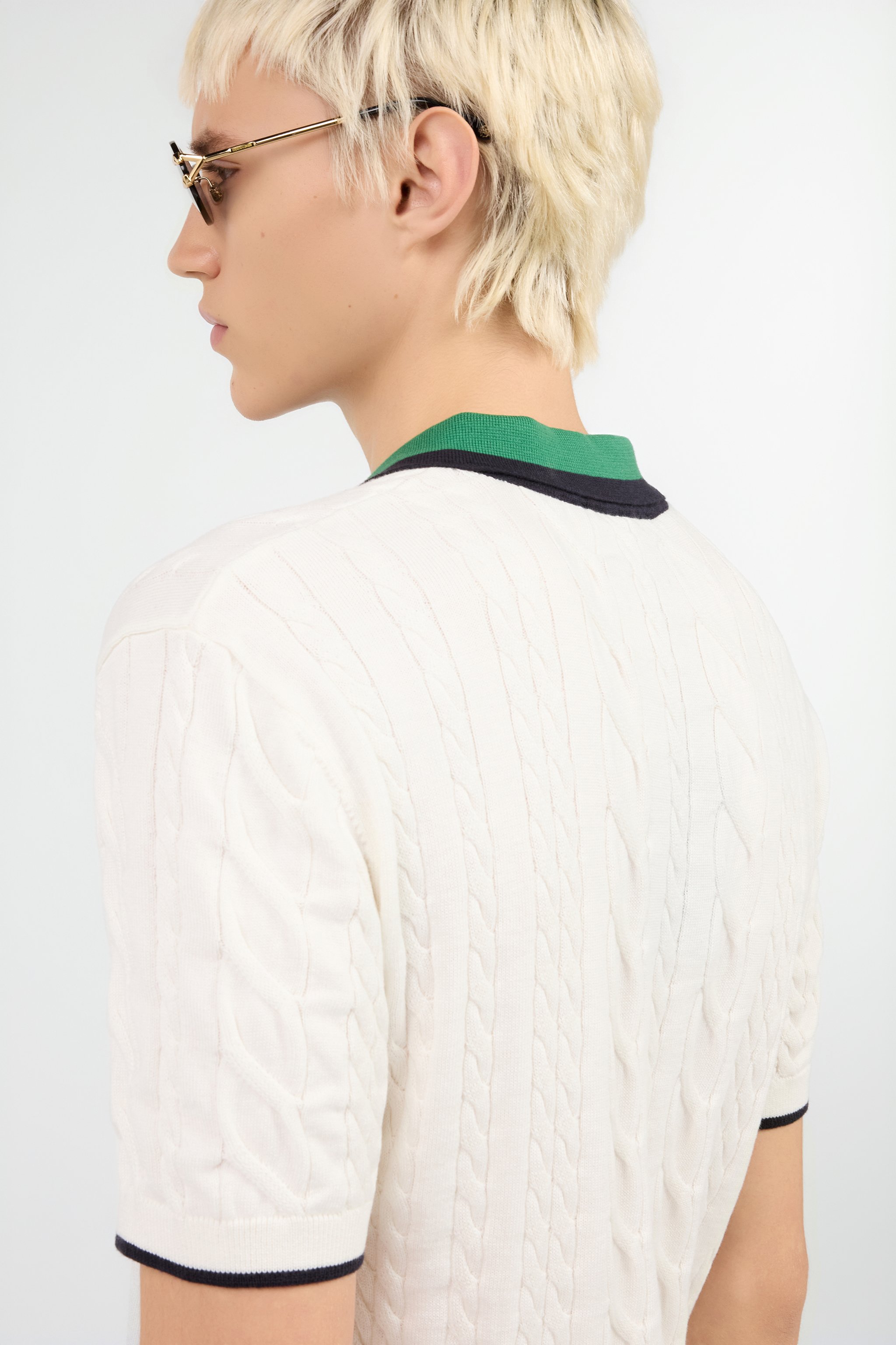 White Cable Knit Polo Shirt