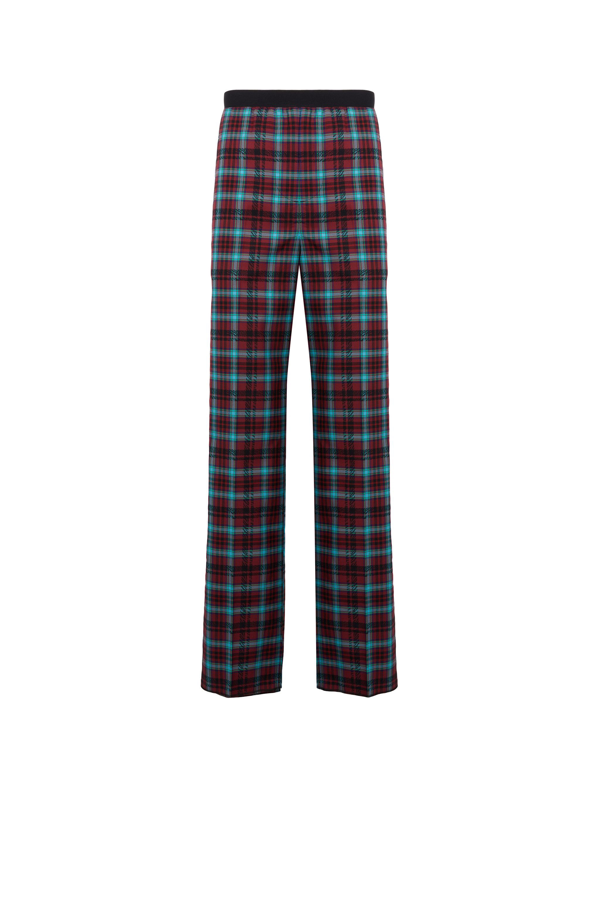 Roberto Cavalli Zebra Tartan-print Cotton Lounge Trousers In Dark Red