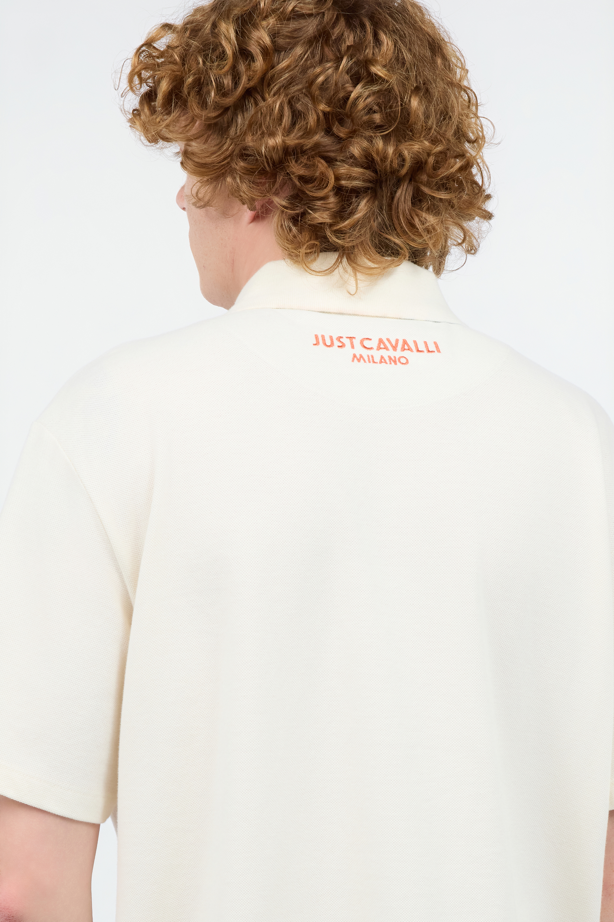 Roberto Cavalli Polo With Jc Monogram And Lettering In Ivory