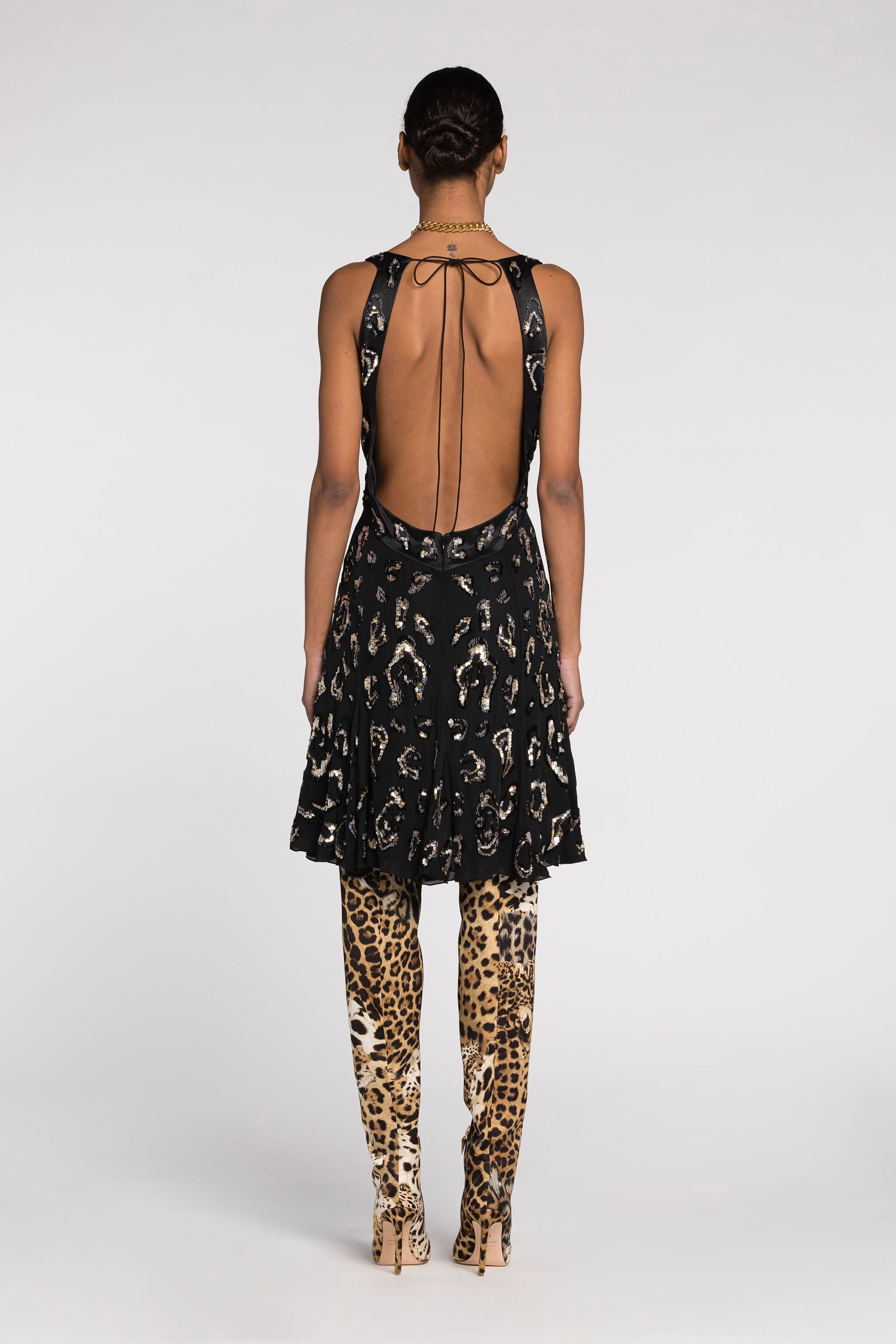 Roberto Cavalli Sequin-embellished Open-back Dress In Black