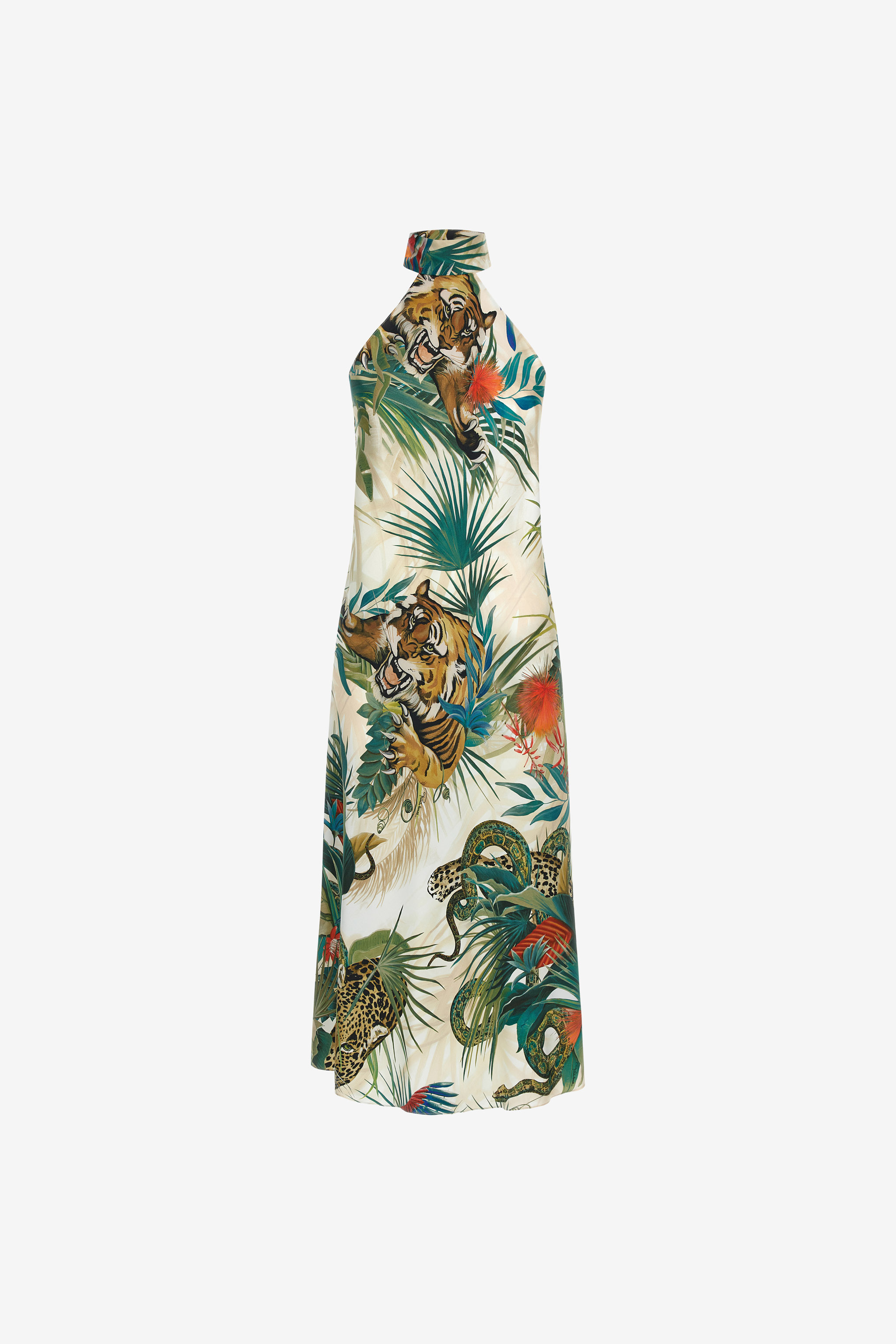 CLASS roberto cavalli 63,000円相当　シルクスカート Jungle Print Silk Midi Dress Halter Neck in Green for Women