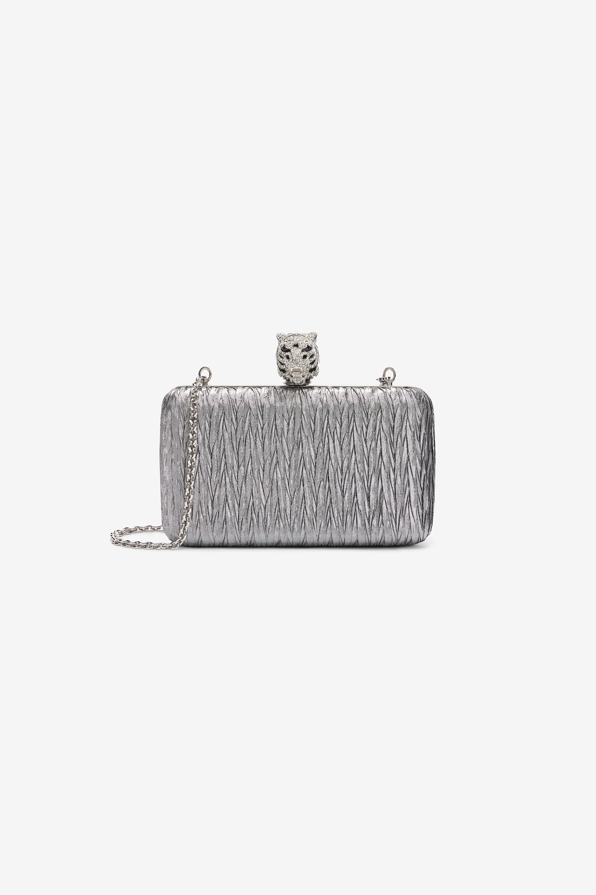 Roberto Cavalli Women's Silver Clutch With Tiger Fastening - Top Handle
