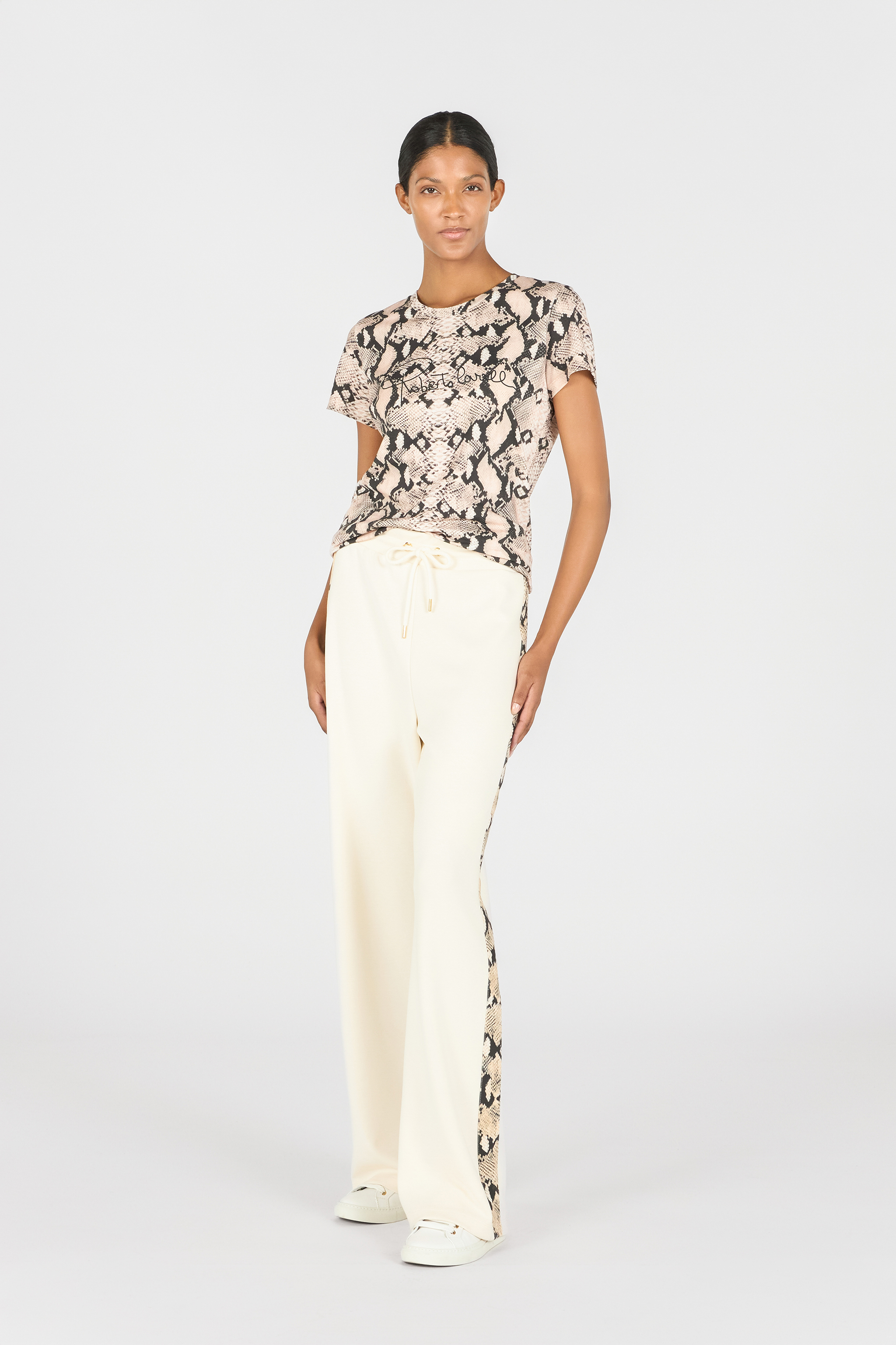 Roberto Cavalli Trousers With Snake Bands In Ivory