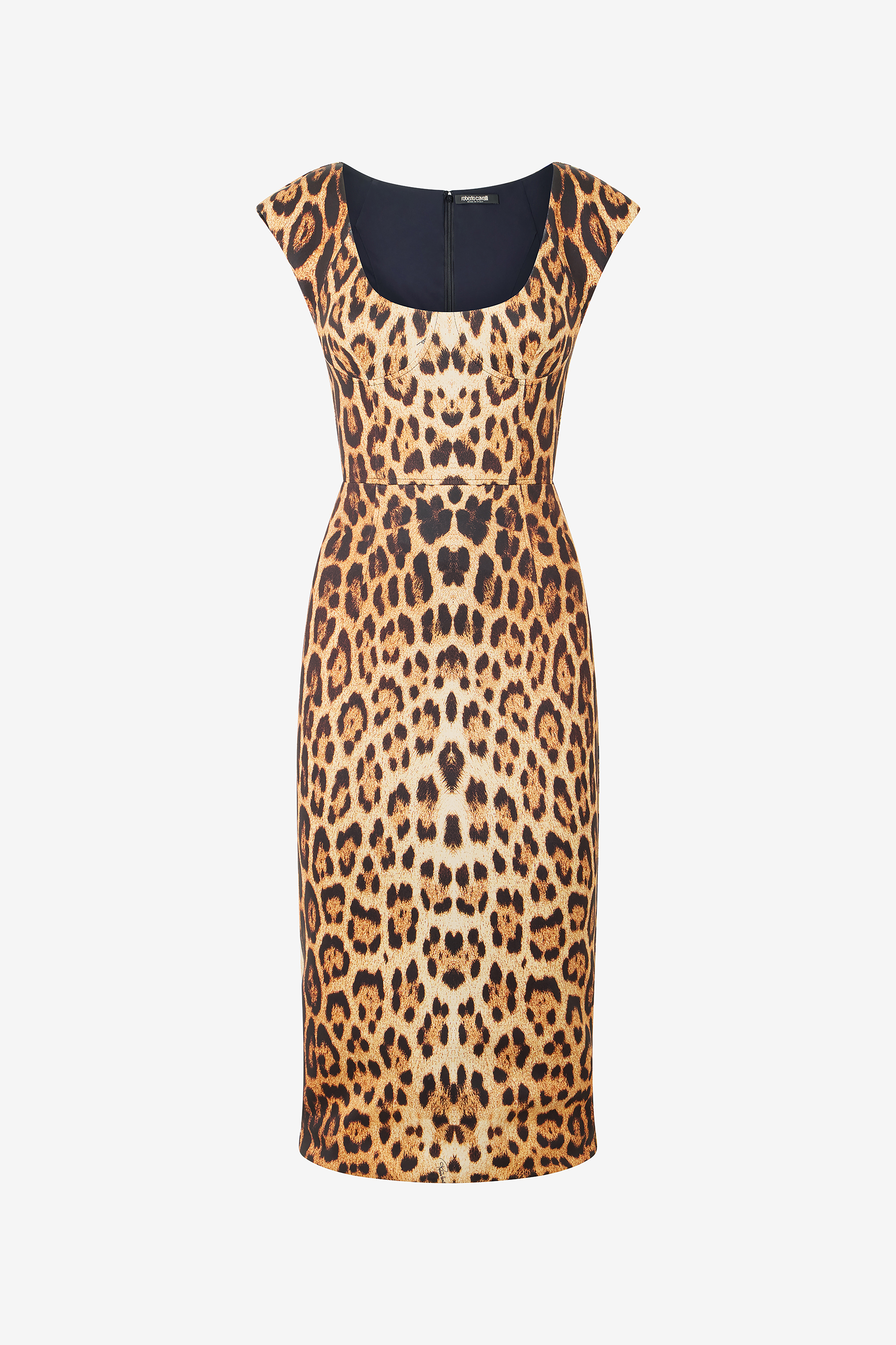 Roberto Cavalli Women's Brown Midi Dress With Jaguar Skin Print