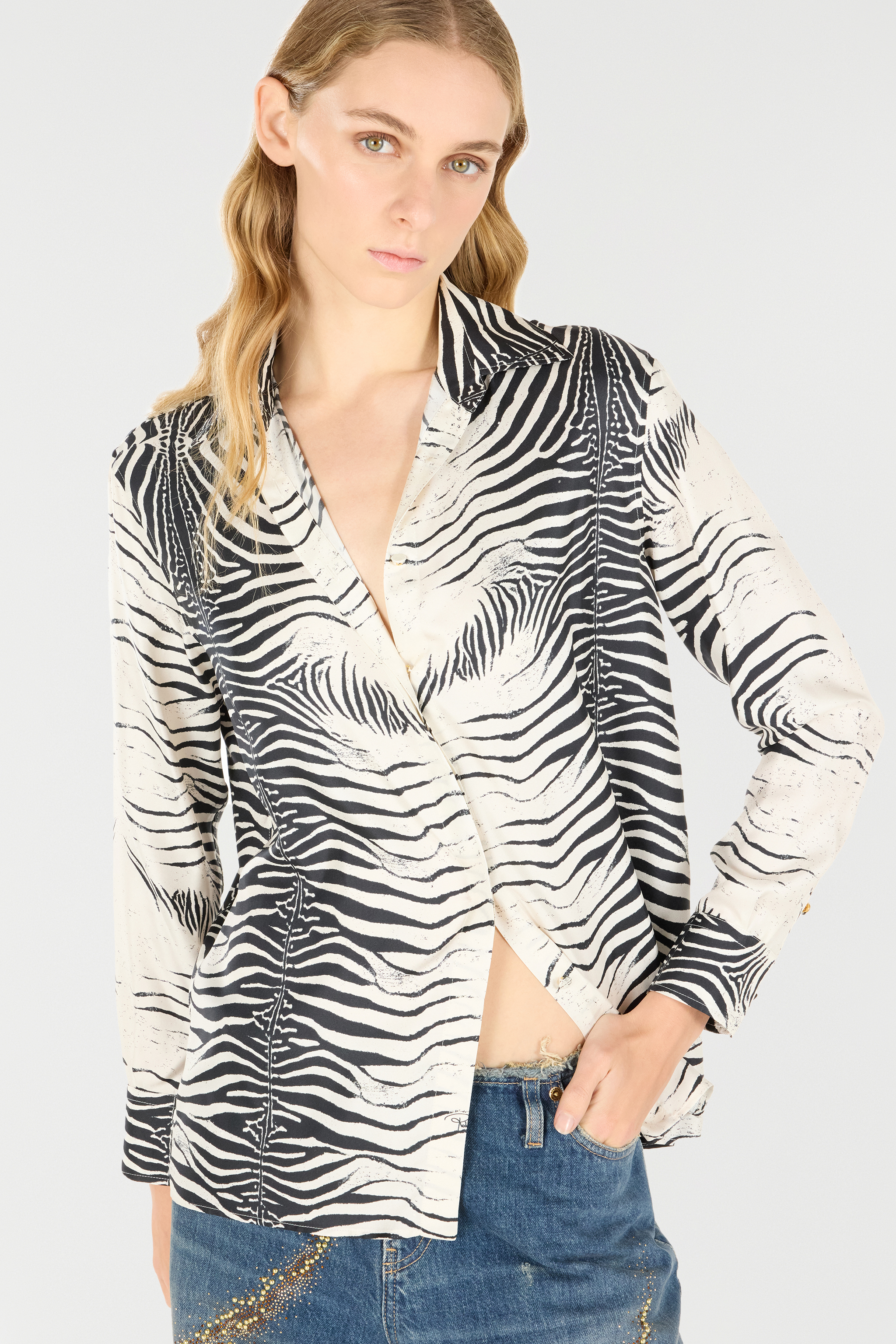 Roberto Cavalli Zebra Shirt In Black/white