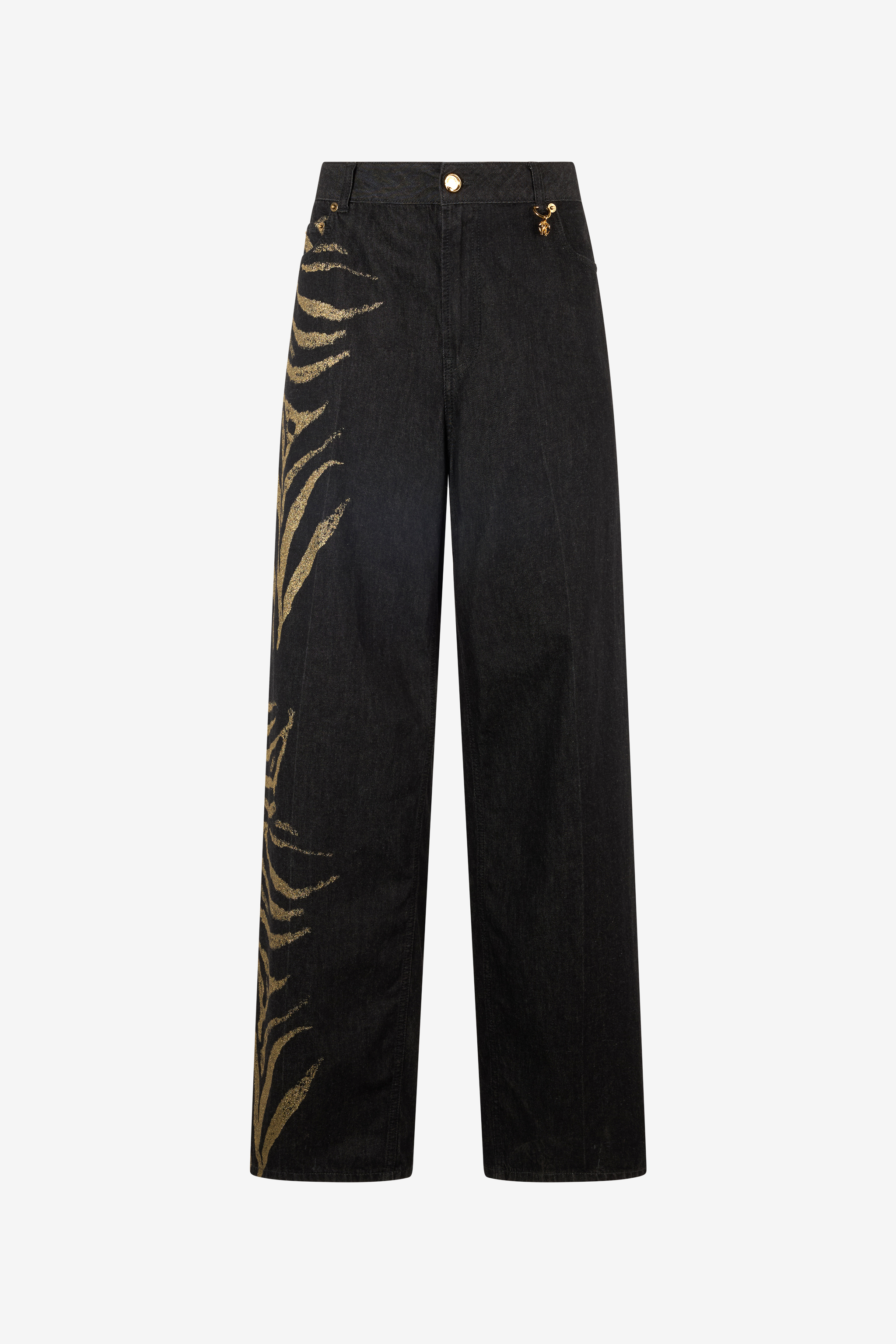 Roberto Cavalli Jeans With Side Zebra Print In Oro/nero 191101
