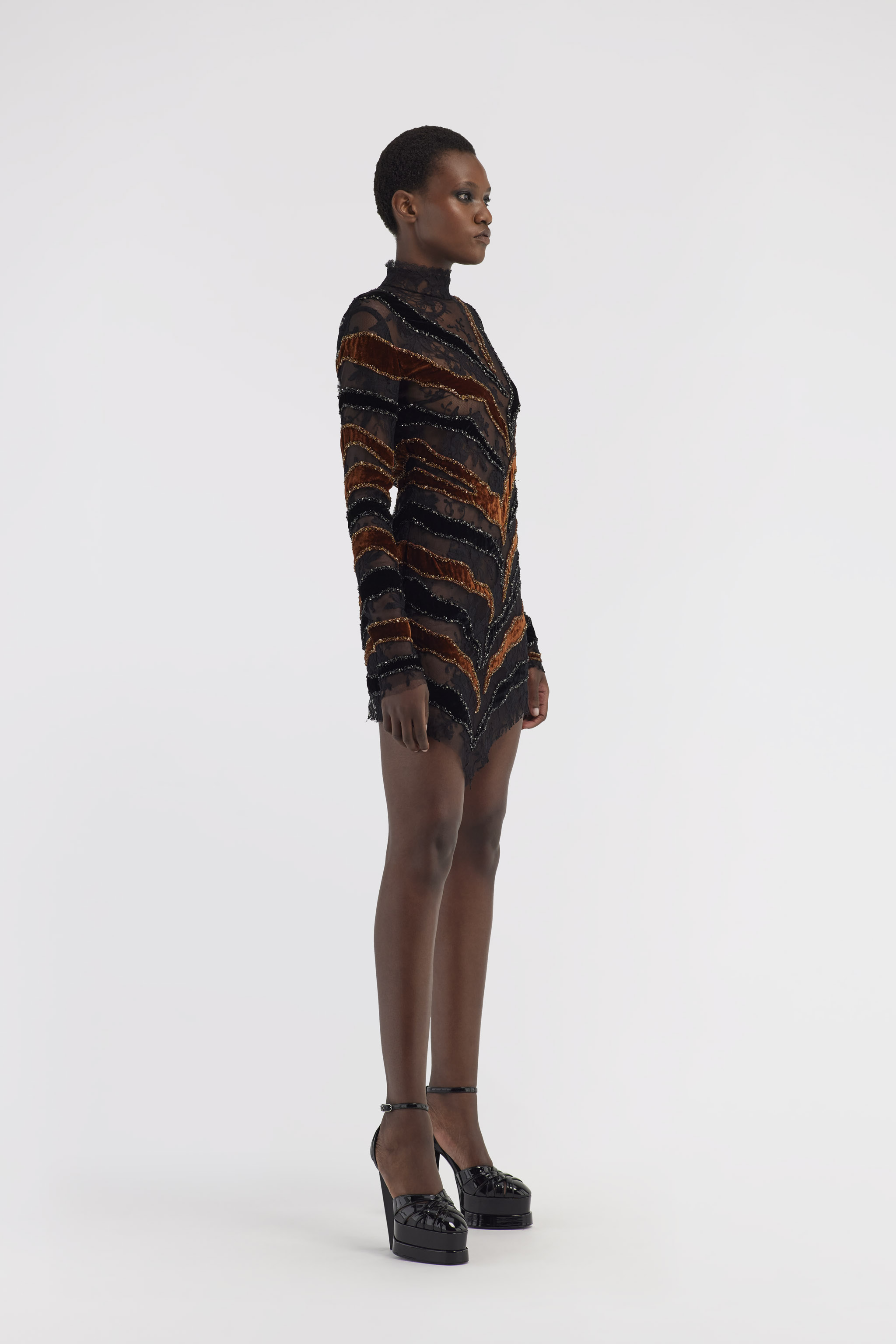 Roberto Cavalli Embroidered Dress With Inserts In Brown