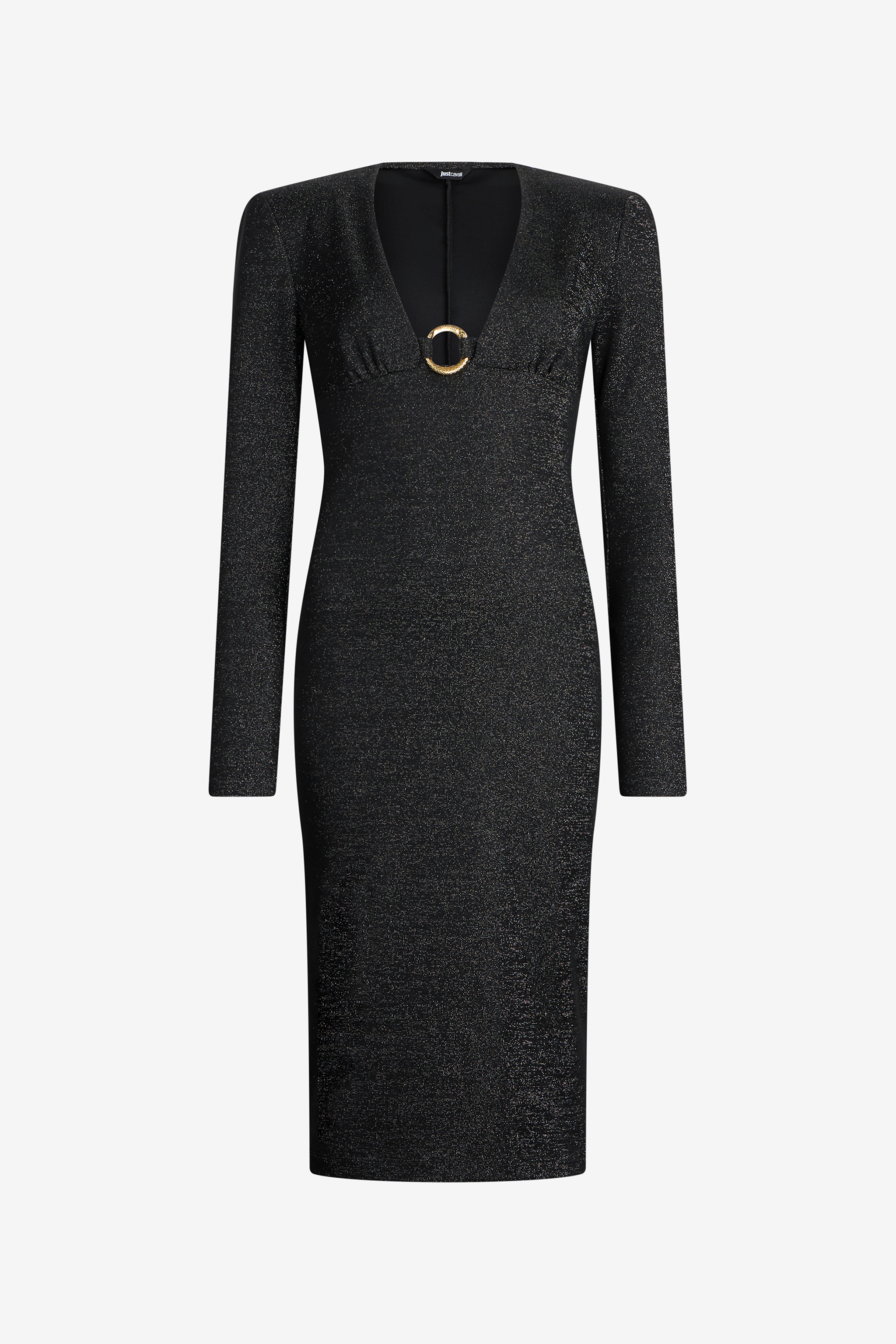 Black Lurex Midi Dress With Ring Detail