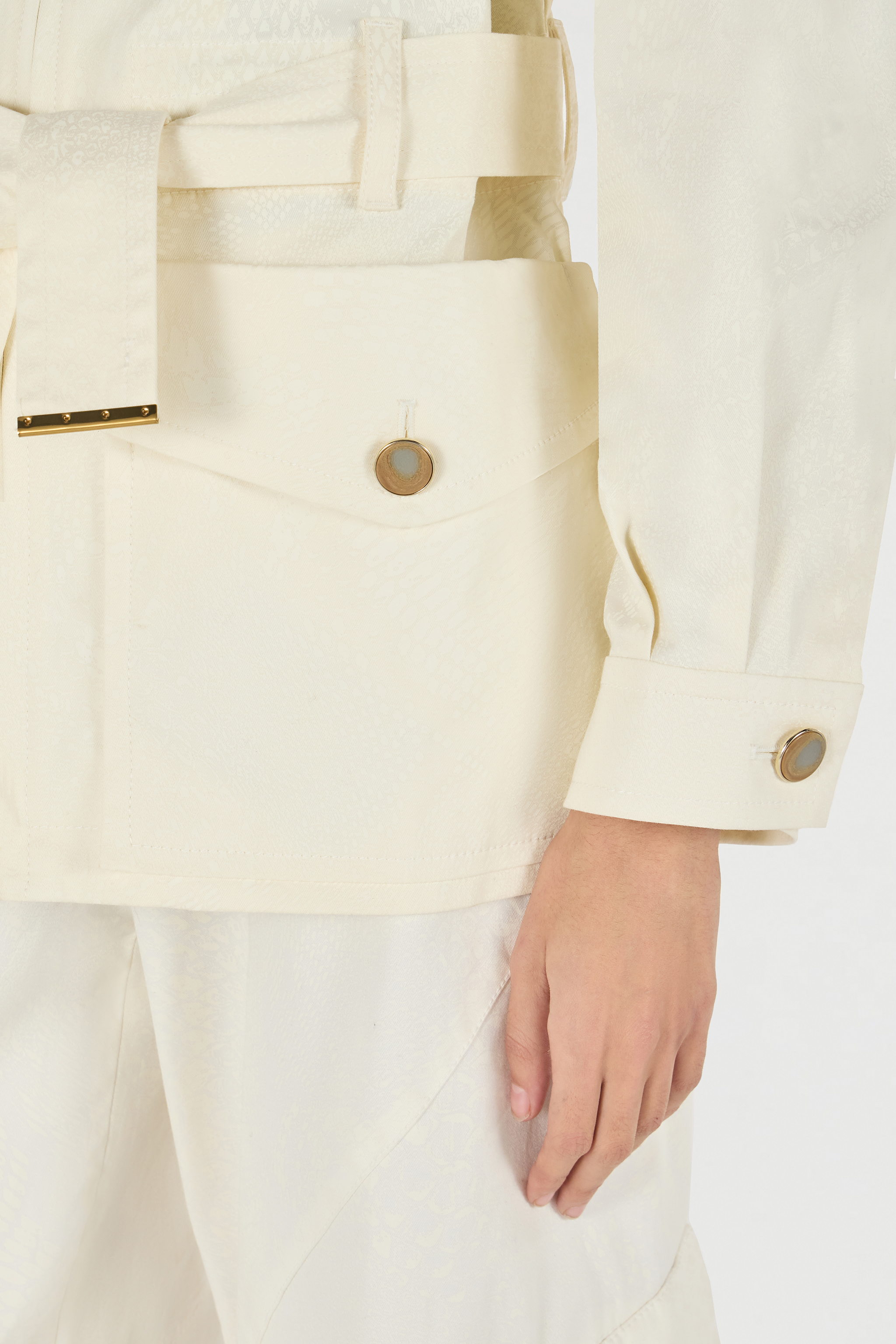 Roberto Cavalli Jacket With Belt And Python Pattern In Ivory