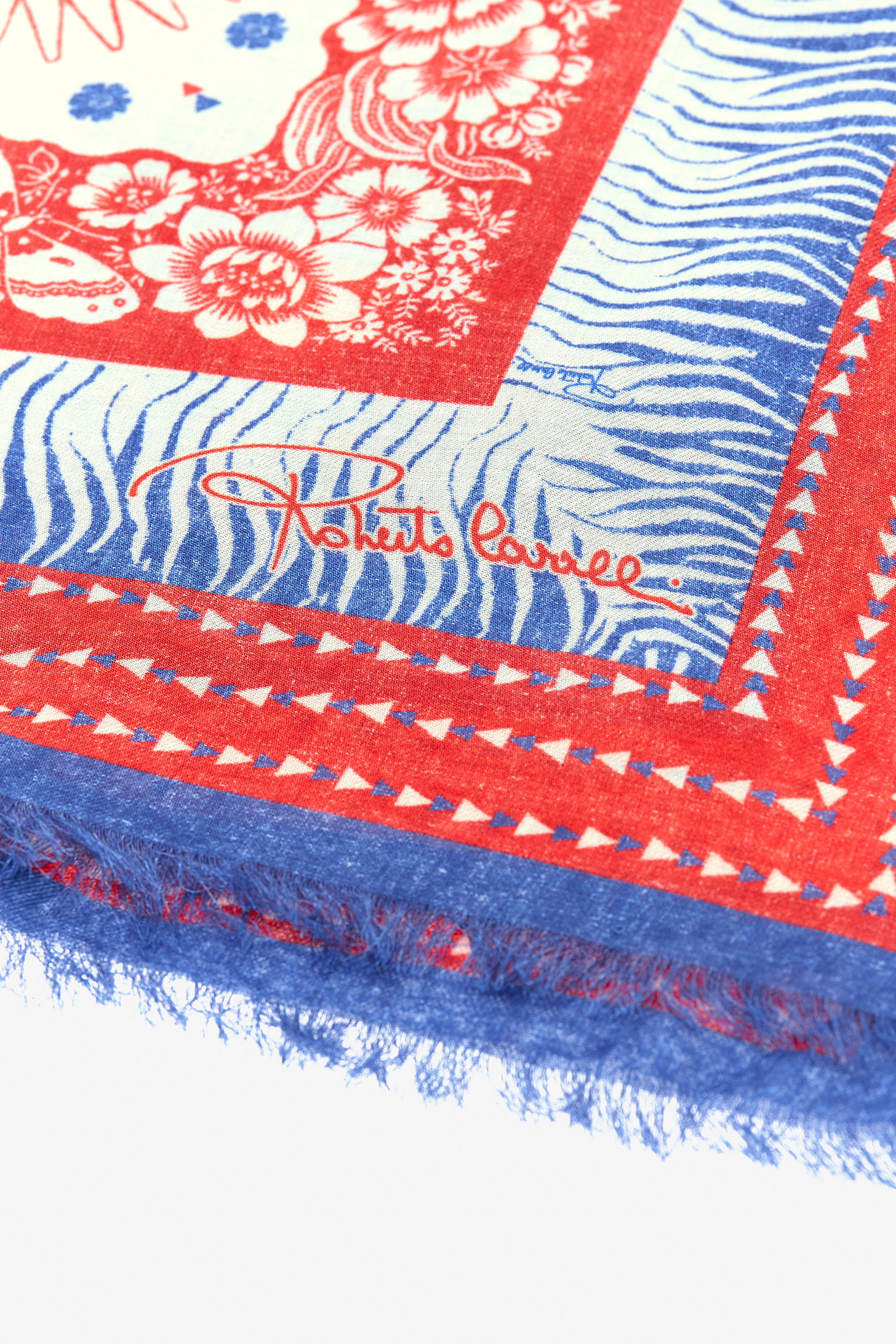 Roberto Cavalli Shawl With Zebra Pattern And Logo In Blue