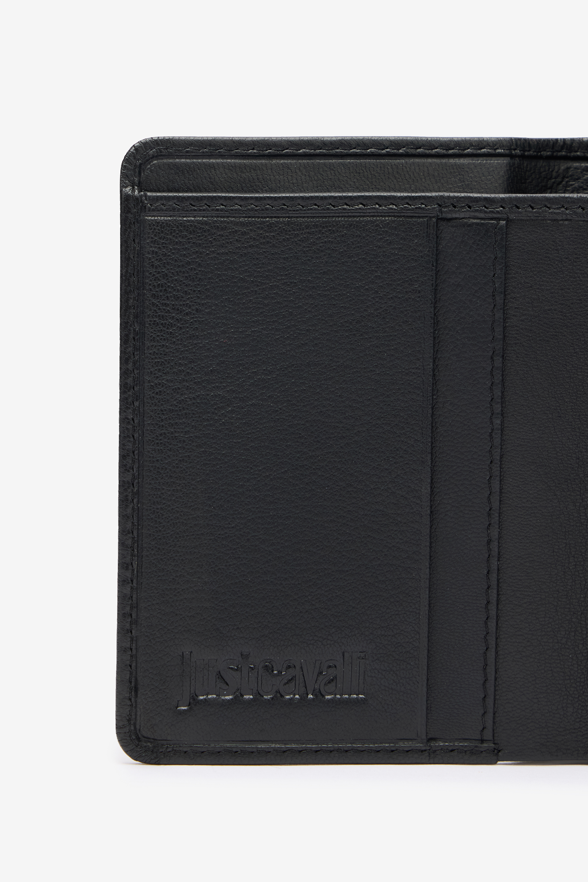 Black Leather Bifold Wallet With Embossed Logo