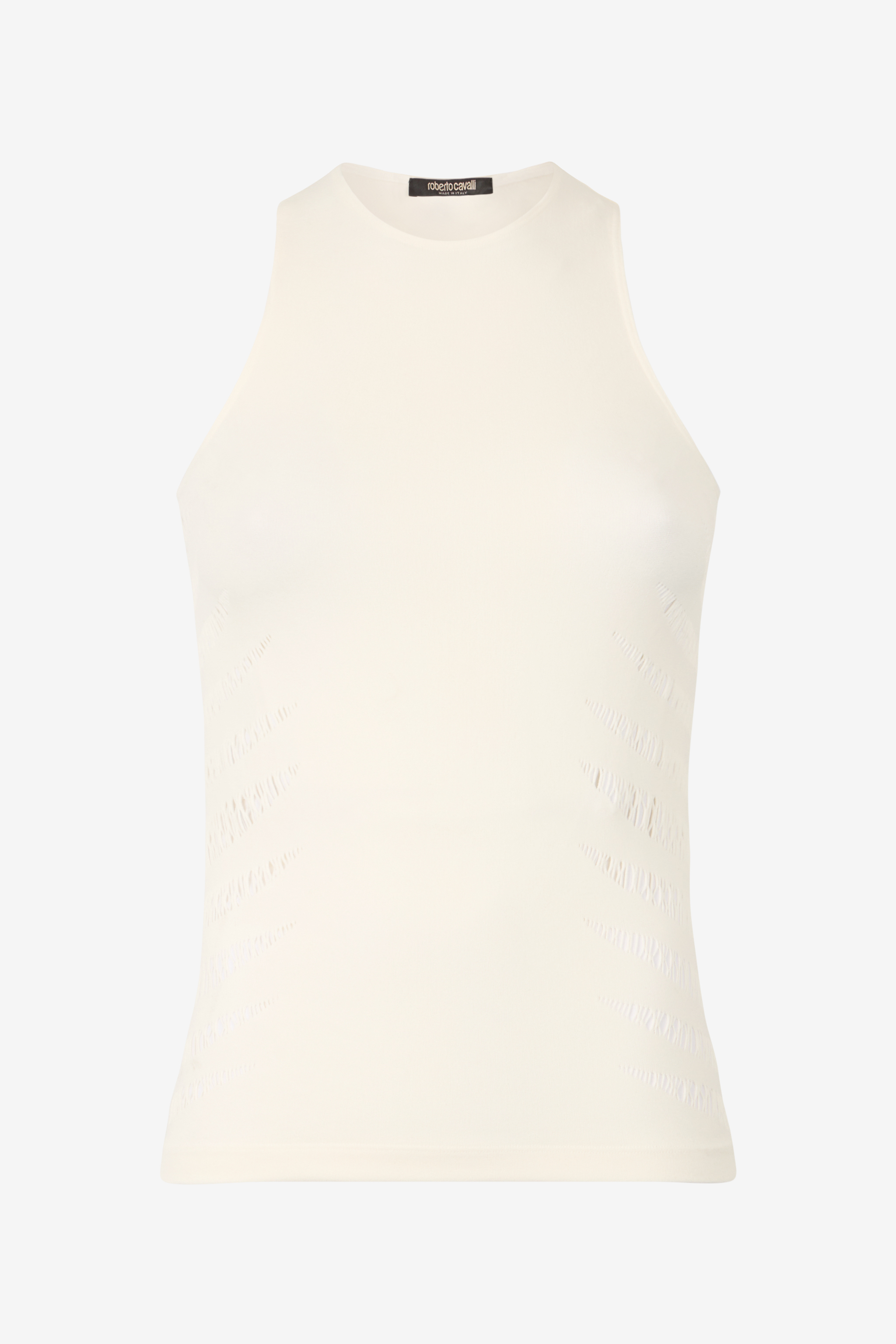 Roberto Cavalli Women's Ivory Tank Top With Perforated Zebra Pattern - Ready To Wear