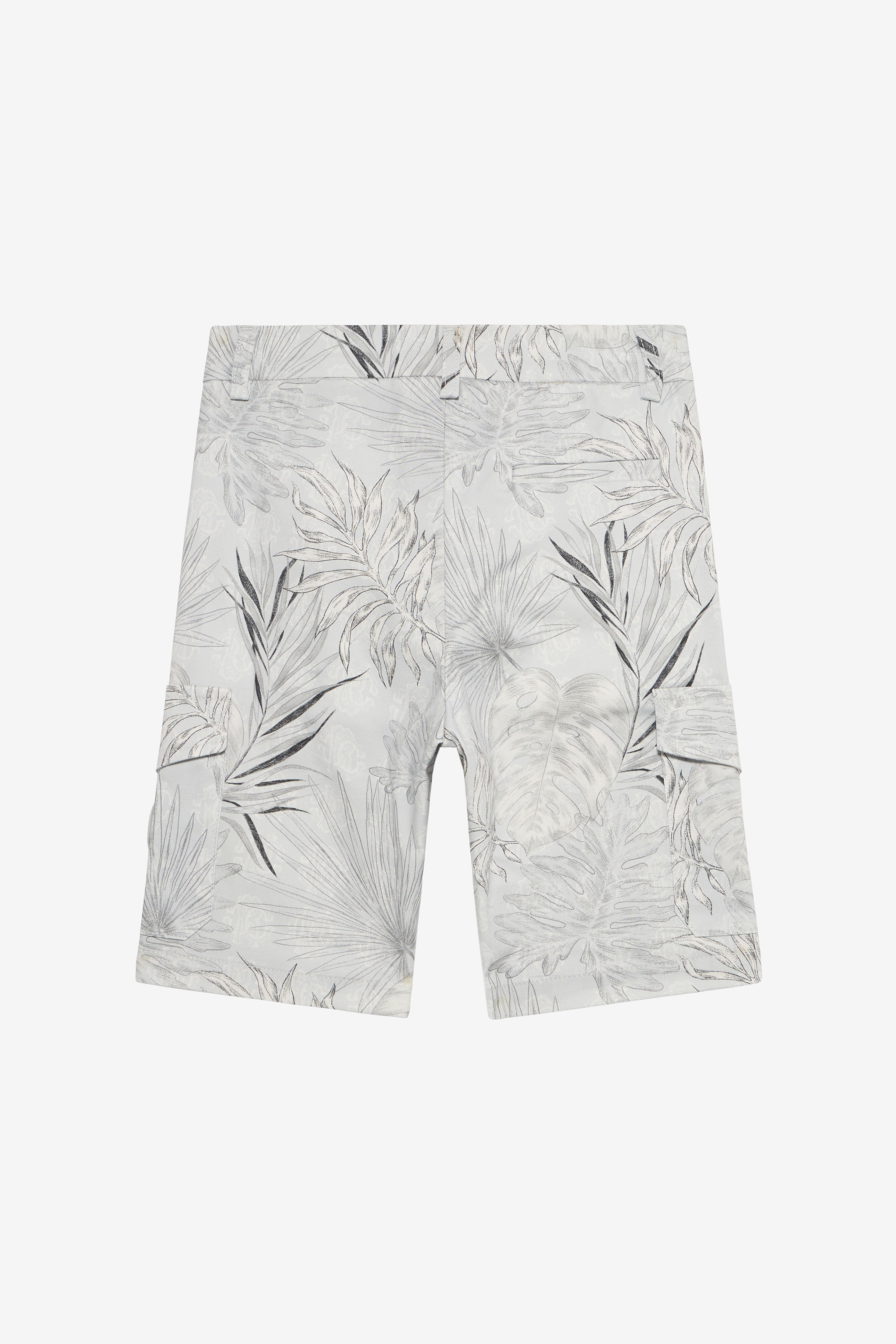 Grey Bermuda Shorts with Foliage Print