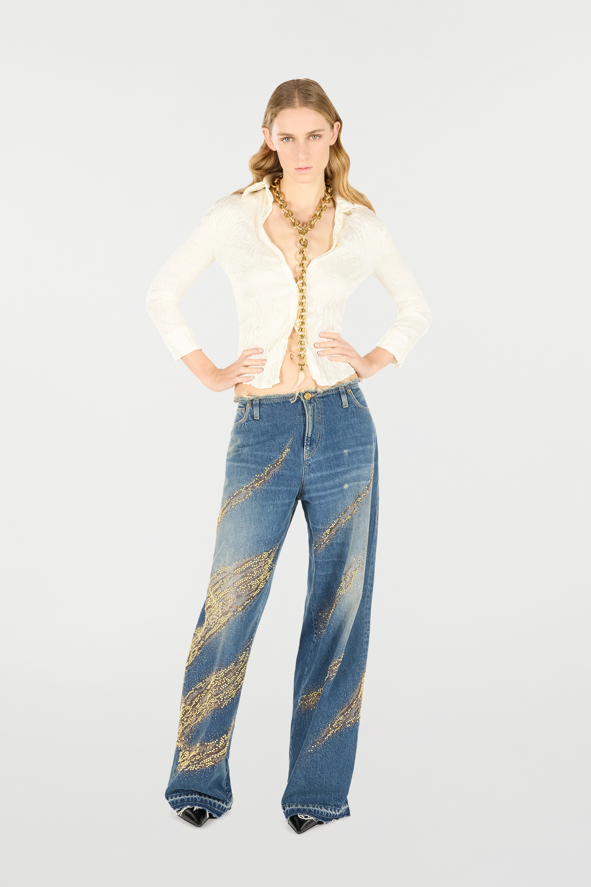 Roberto Cavalli Shirt With Python Print In Ivory