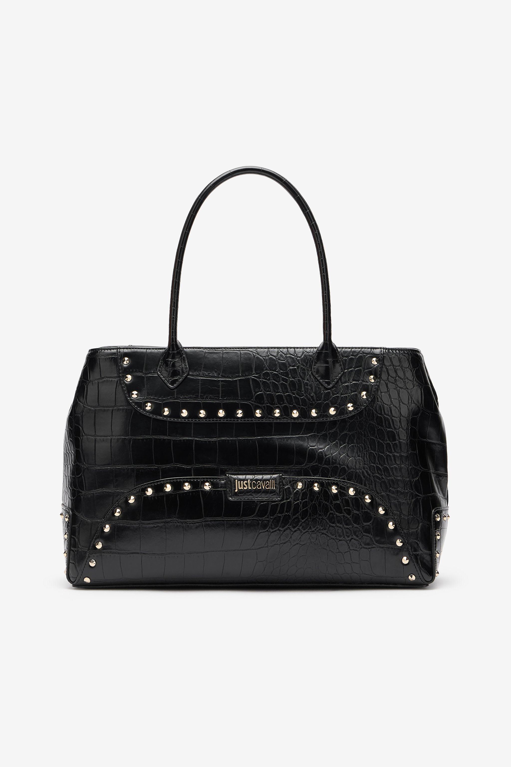 Roberto Cavalli Just Cavalli Studded Croc Print Tote Bag In Black