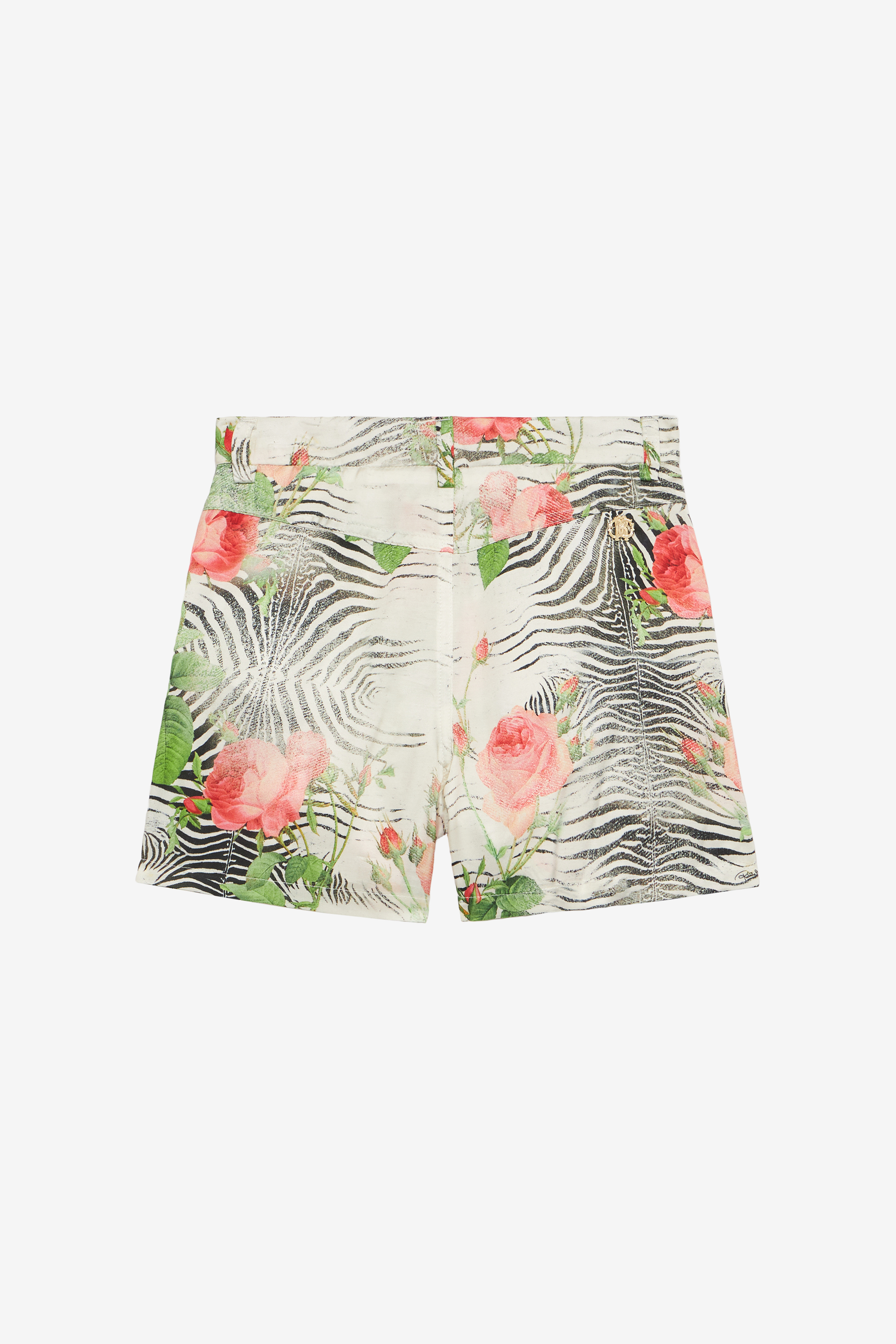  Roberto Cavalli Shorts With White Tigress And Rose Print - Female Girls (4-16y) Multicolor Zebra Ros 04a 