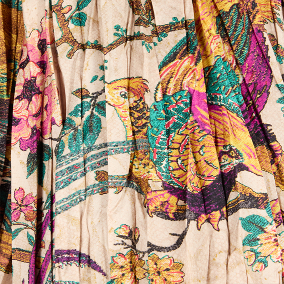 ROBERTO CAVALLI MIDI SKIRT WITH FLORAL AND PHEASANT PRINT 