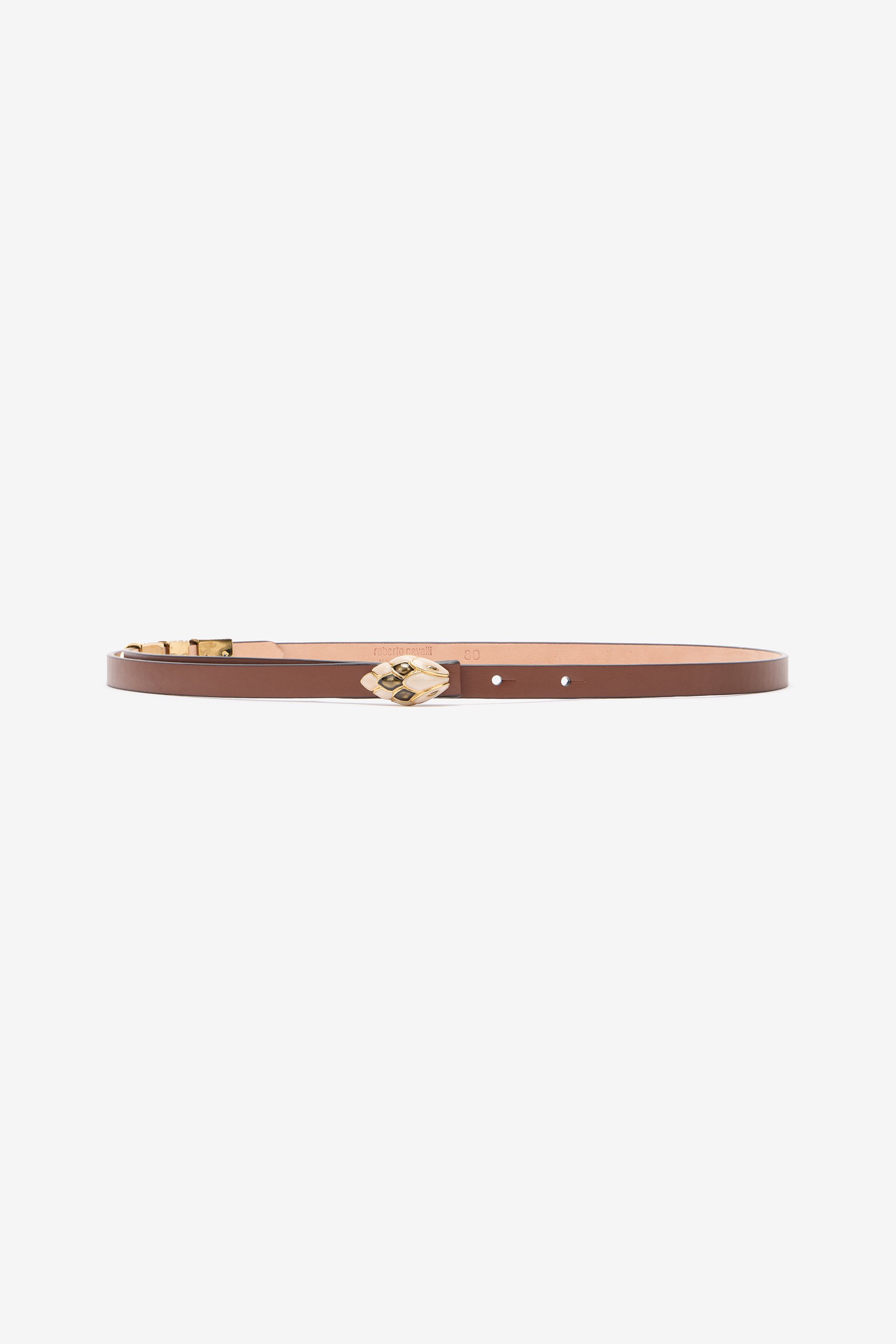 Roberto Cavalli Snake-head Crystal-embellished Belt In Brown