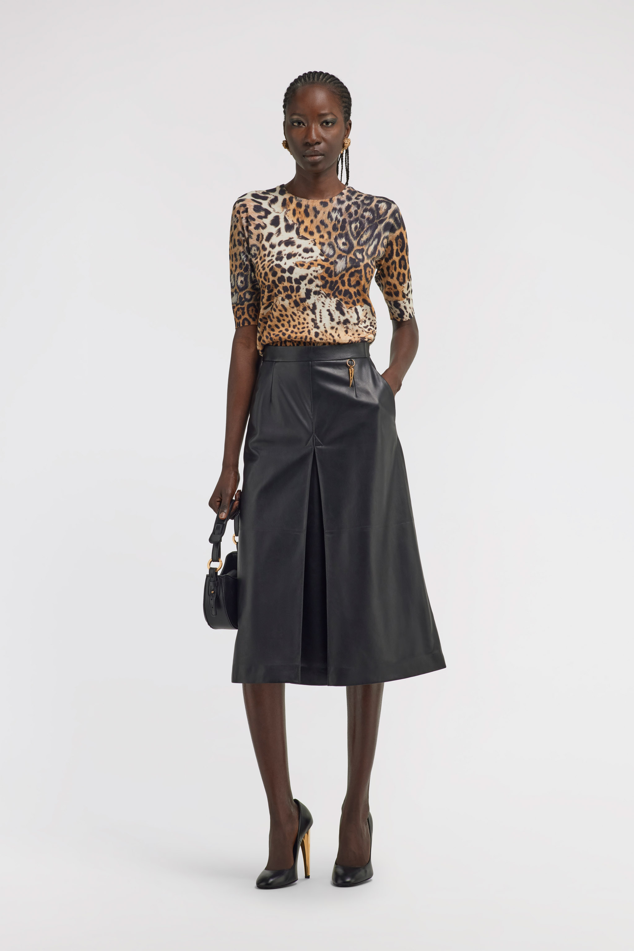 Roberto Cavalli Malachite Print Short Sleeve Knit In Light Brown