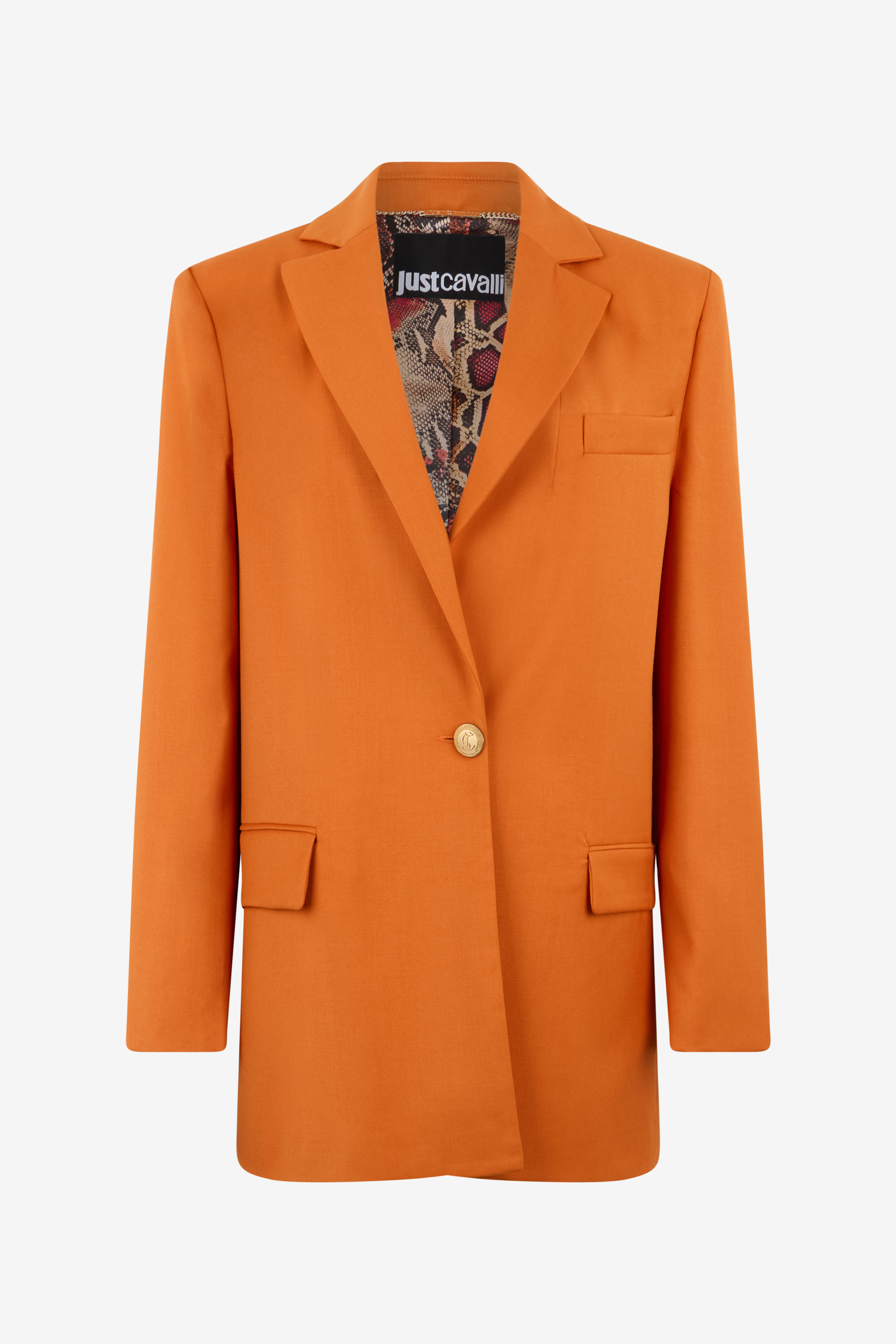 Roberto Cavalli Orange Single-breasted Jacket With Logo Strap In Orange