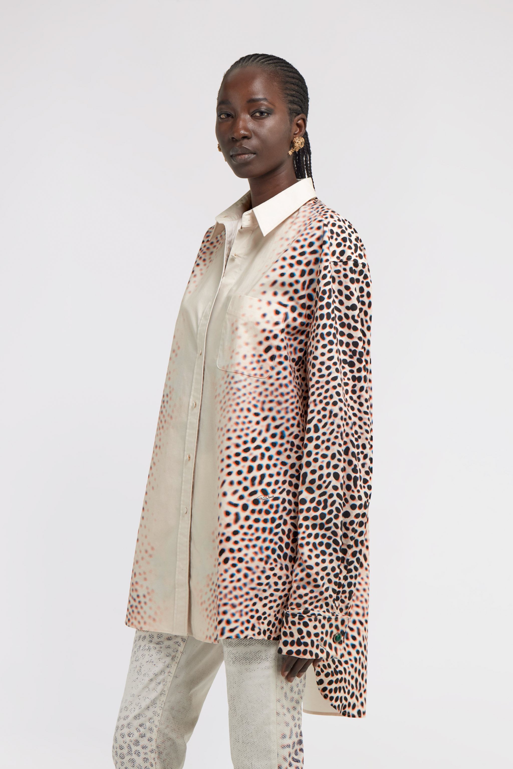 Roberto Cavalli Printed Button Down Short Shirt Dress In Ivory