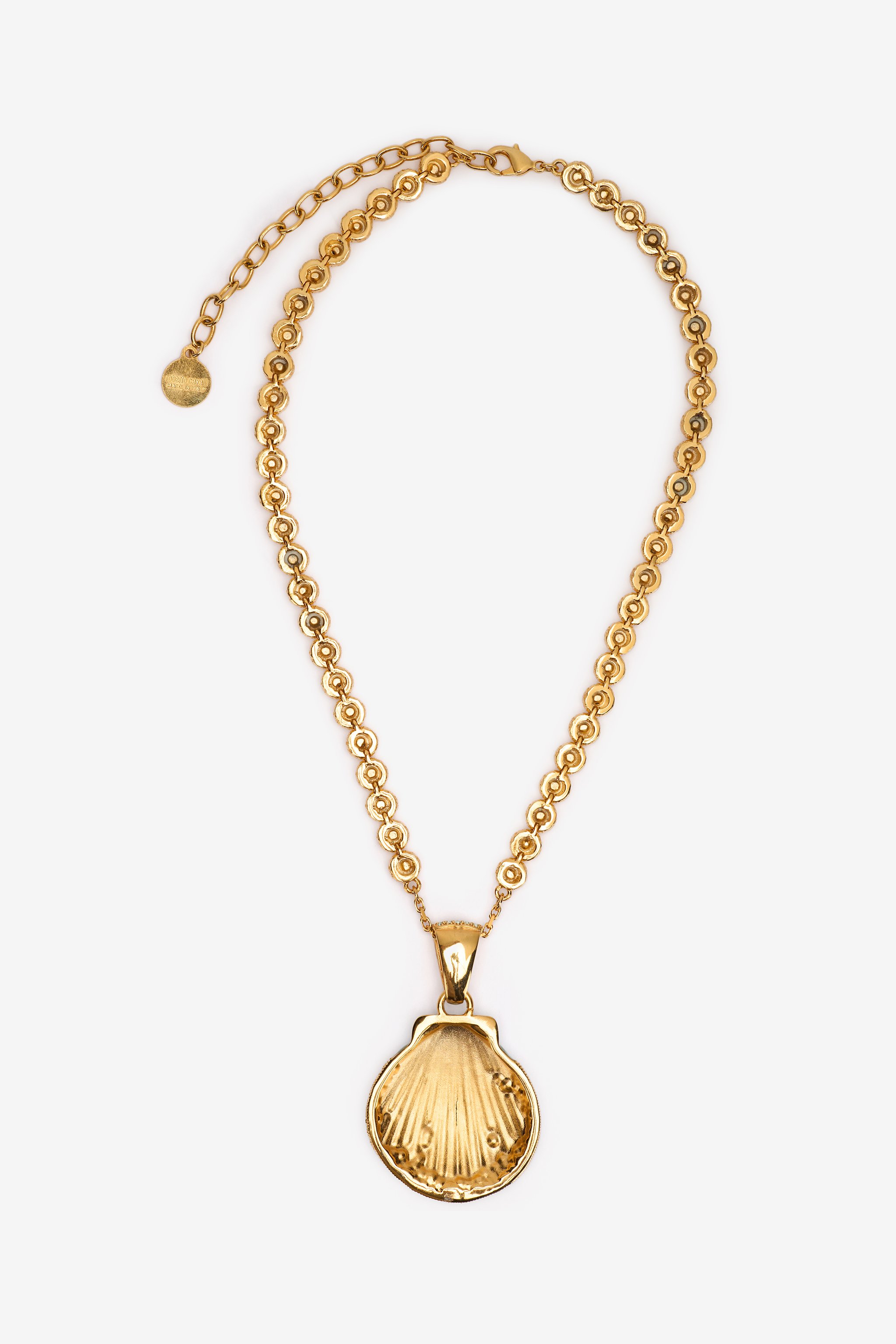 ROBERTO CAVALLI NECKLACE WITH SHELL PENDANT AND CRYSTALS