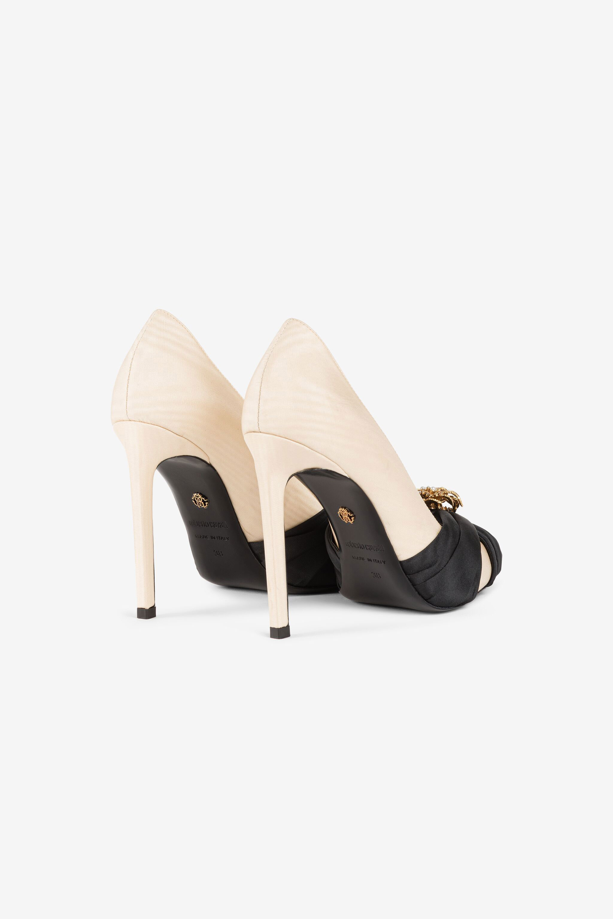 Roberto Cavalli Ribbon-embellished Pointed Toe Pumps In Ivory/black