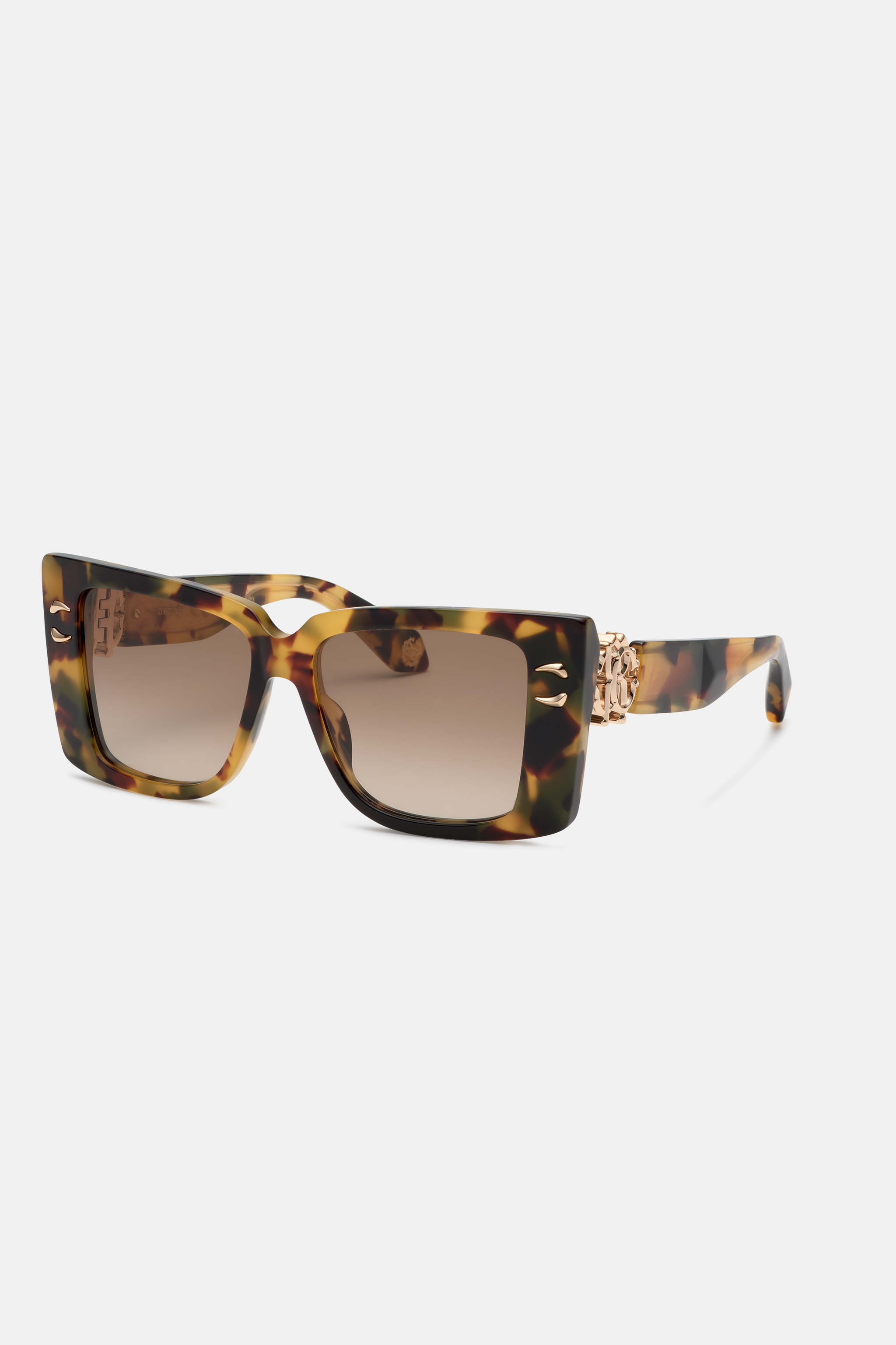 Roberto Cavalli Sunglasses With Wide Rectangular Front And Fangs In Brown