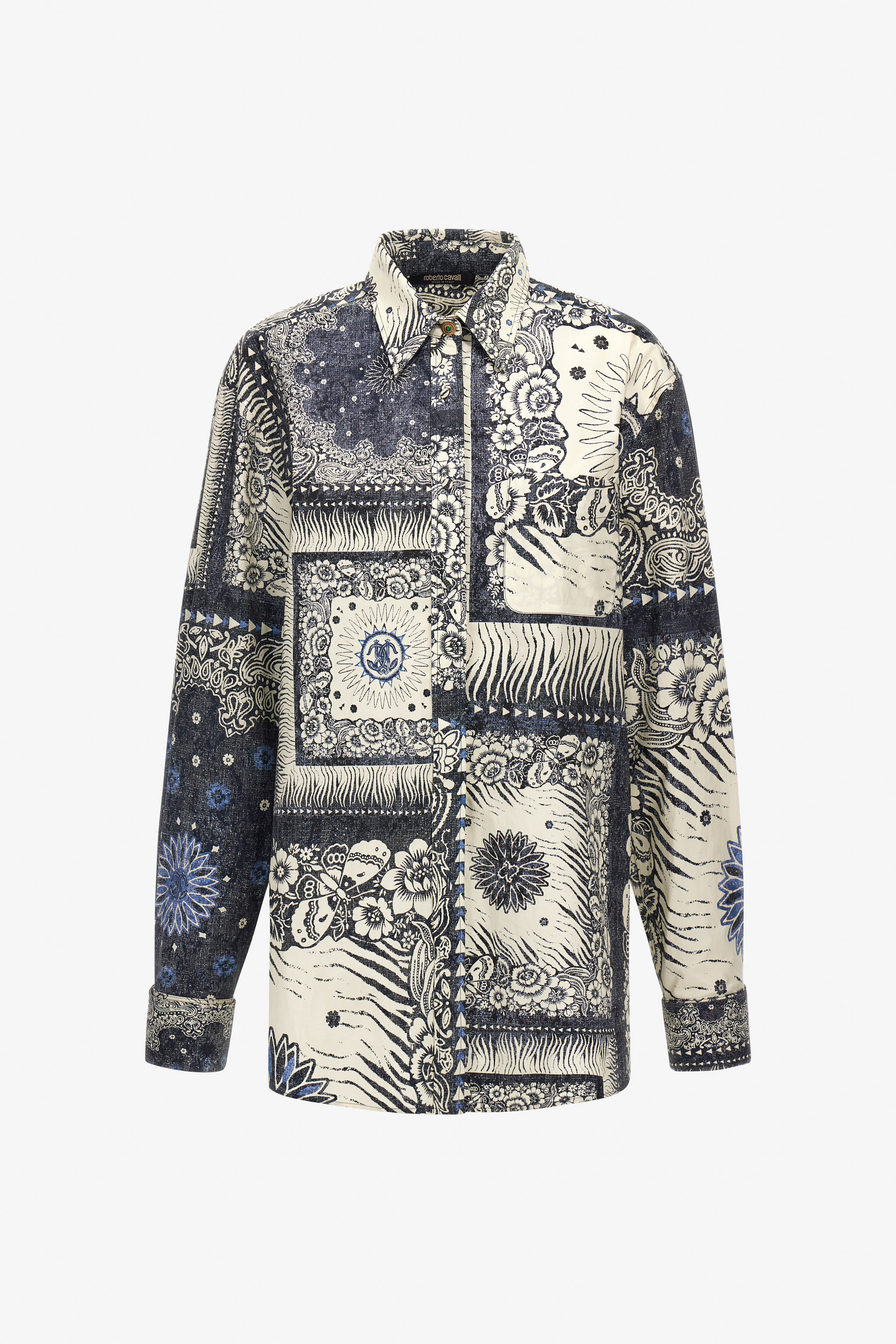 Roberto Cavalli Women's Blue Bandana Print Dress Shirt - Dresses