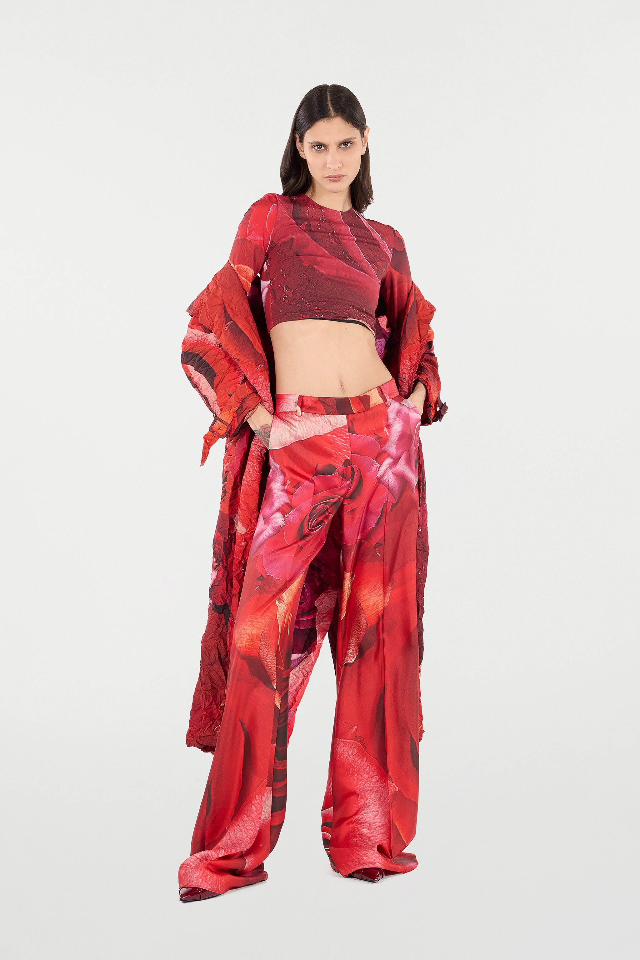 Roberto Cavalli Rose-print Pants In Rosso