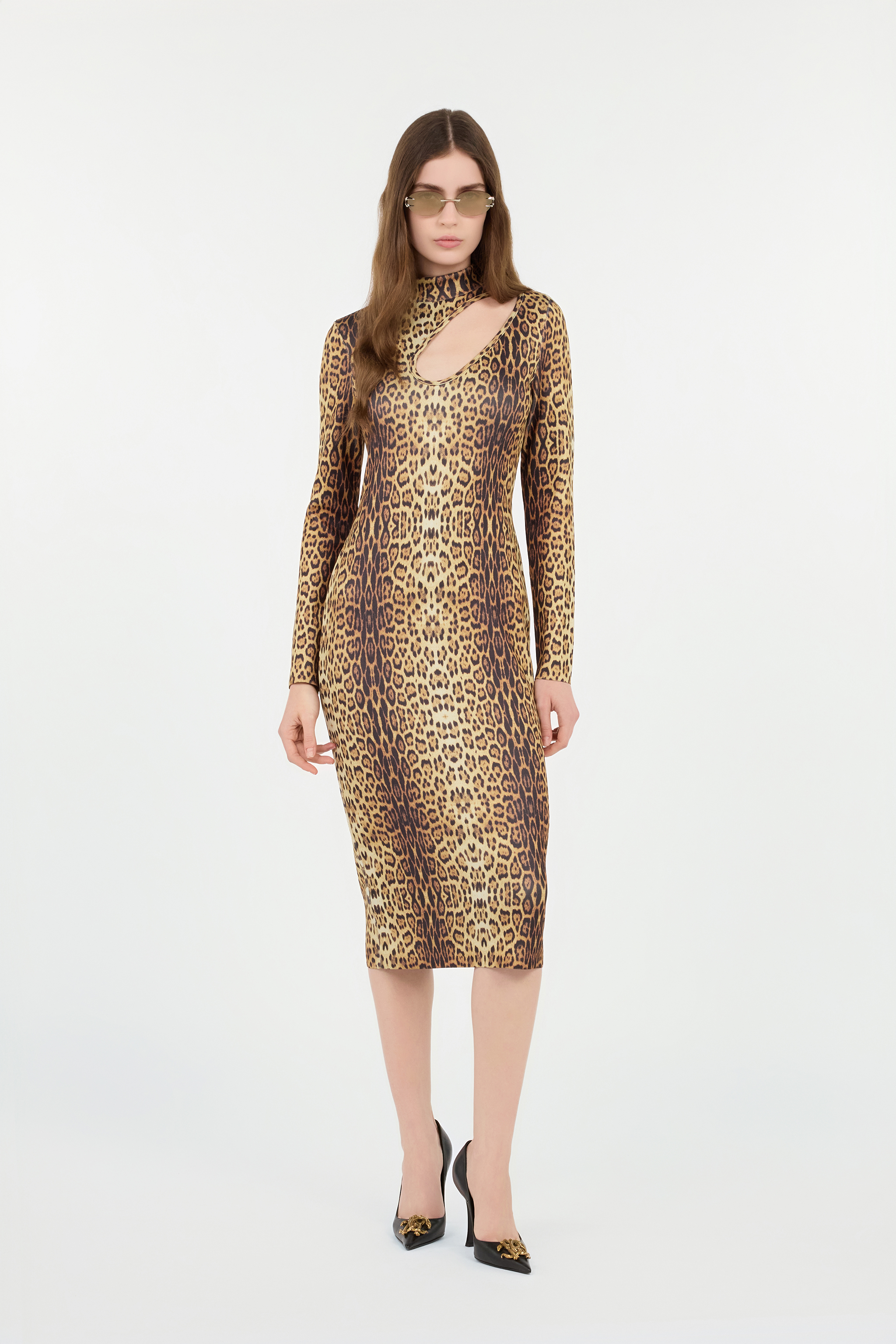Roberto Cavalli Leopard Print Midi Dress In Animal Print