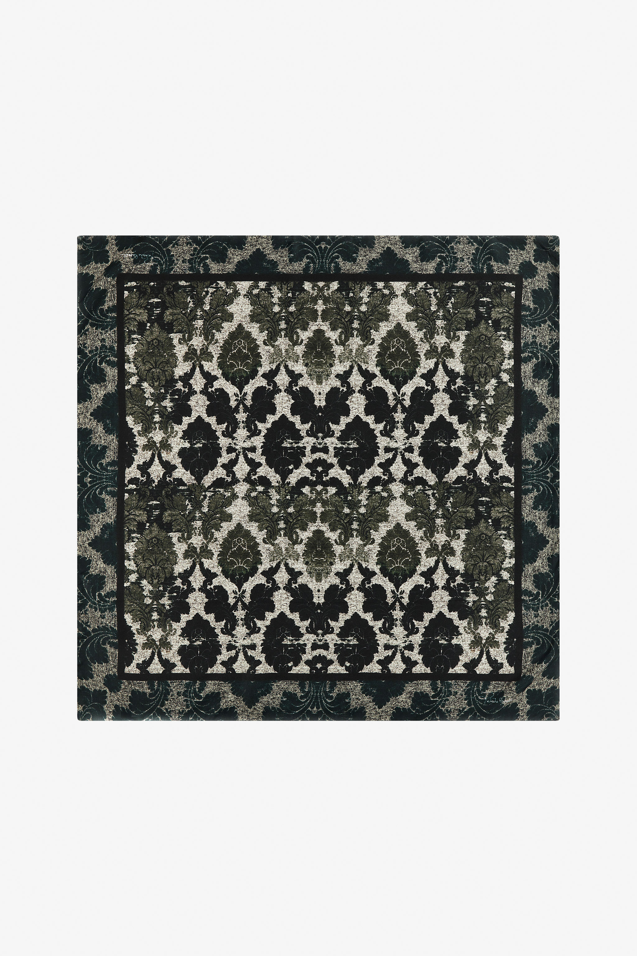 Shop Roberto Cavalli Silk Scarf With Brocade Print In Black & White