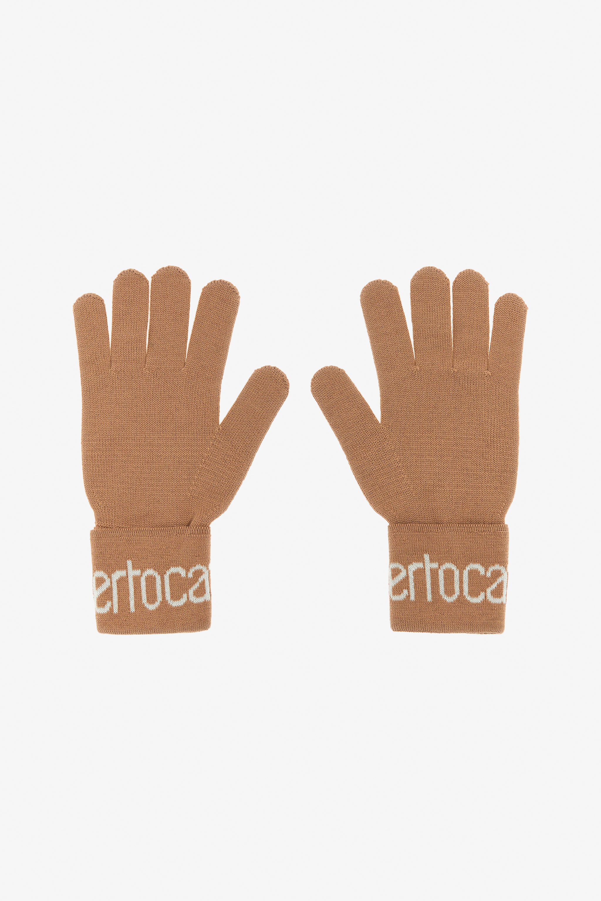 Roberto Cavalli Women's Light/Brown Wool Blend Gloves With Logo