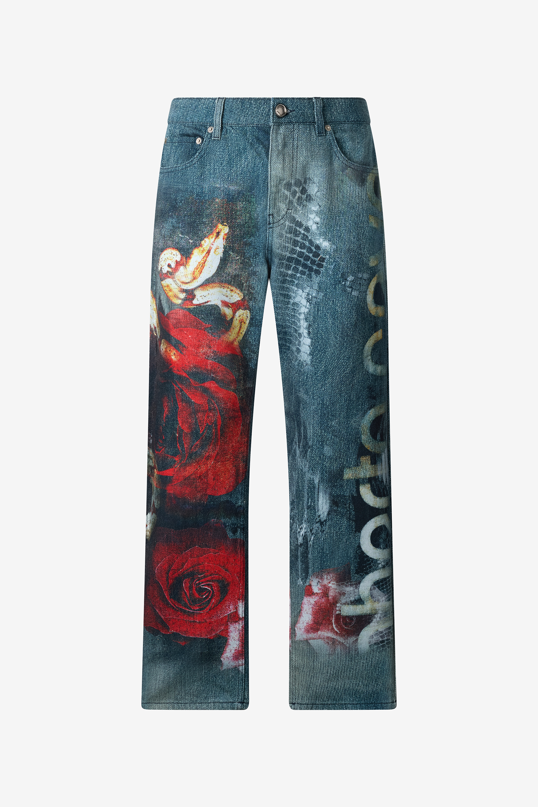 Jeans with Rose and Snake Print