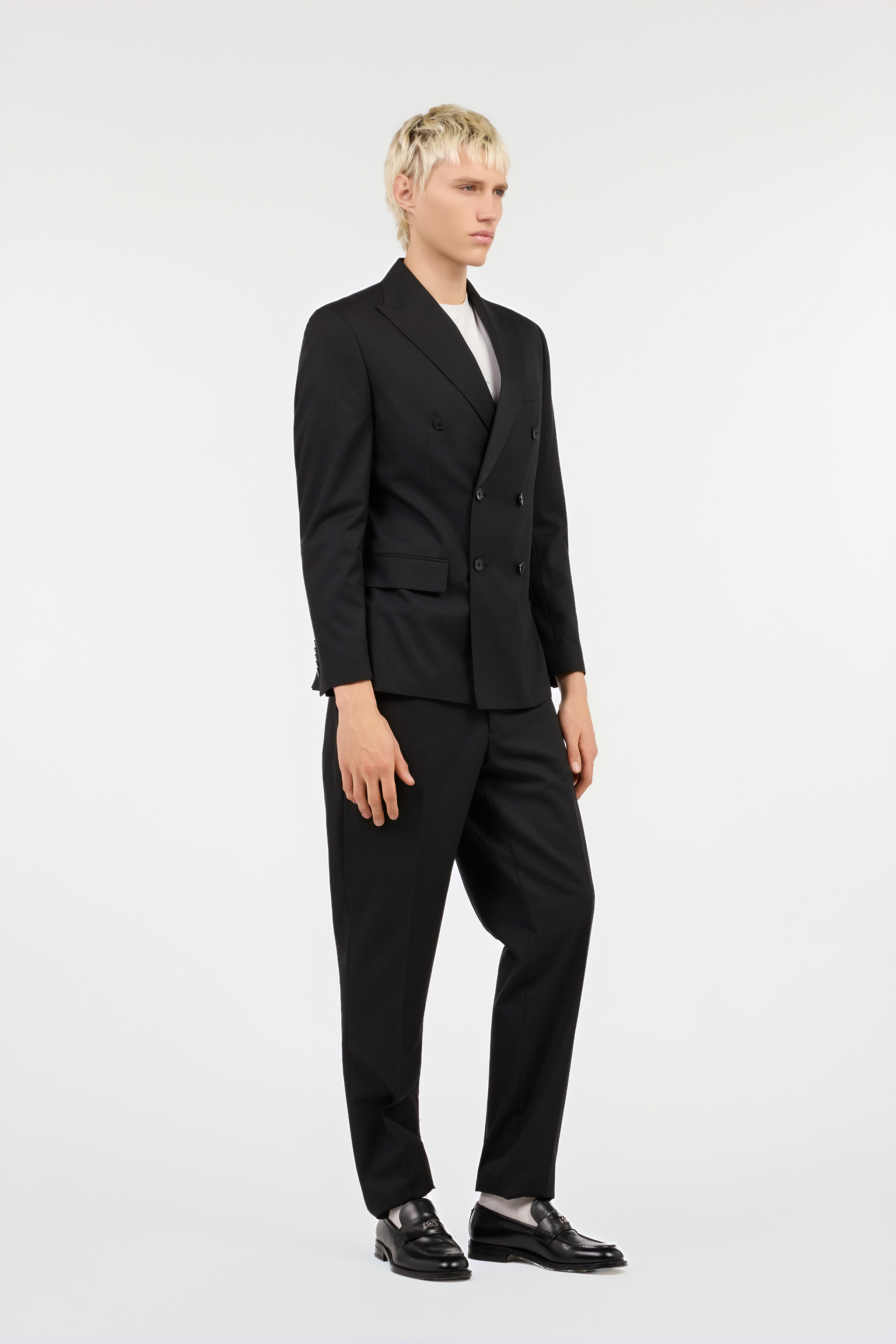 Black Pinstripe Double-Breasted Wool Suit