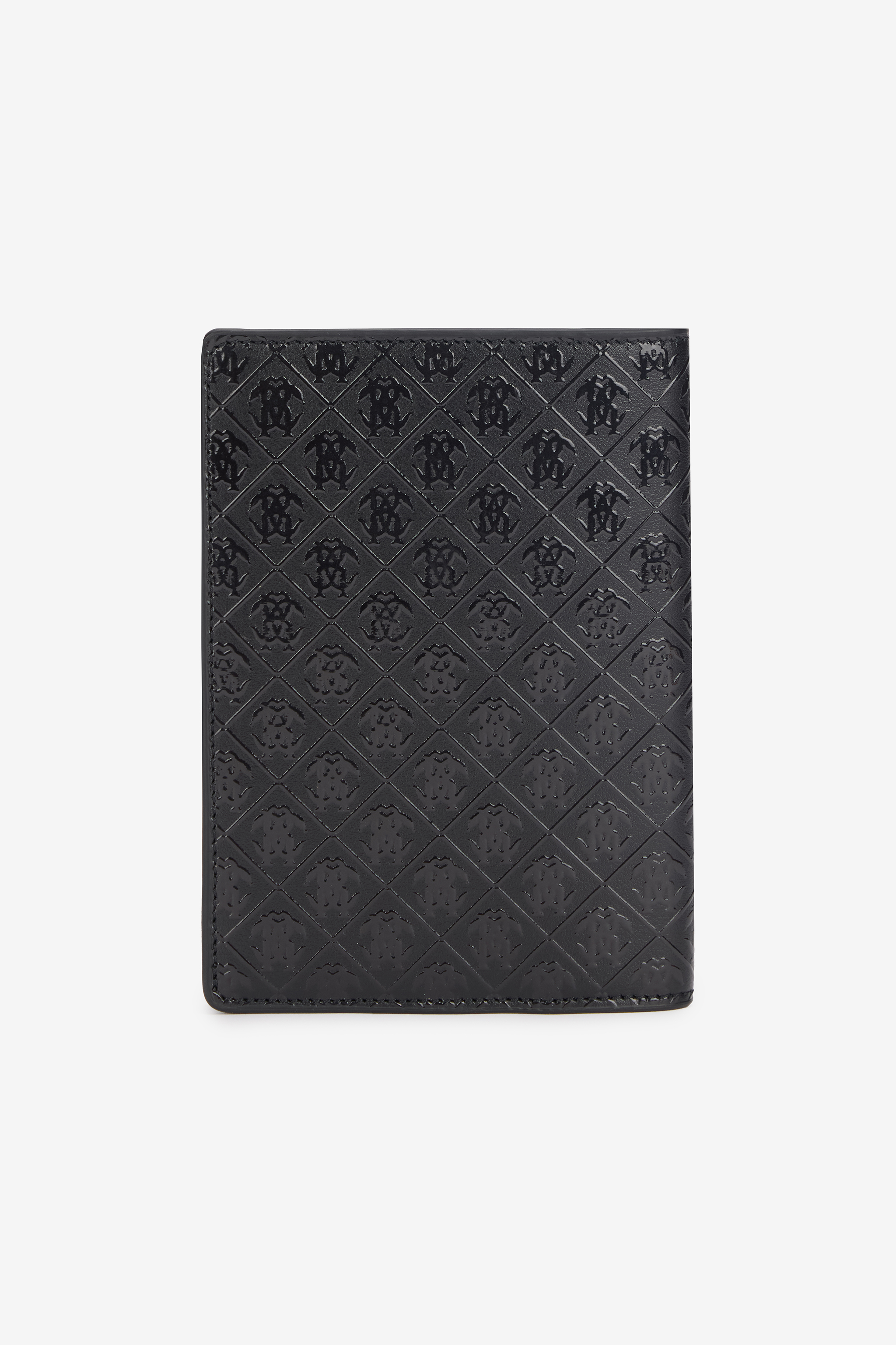 Roberto Cavalli Mirror Snake Monogram-embossed Leather Wallet In Black