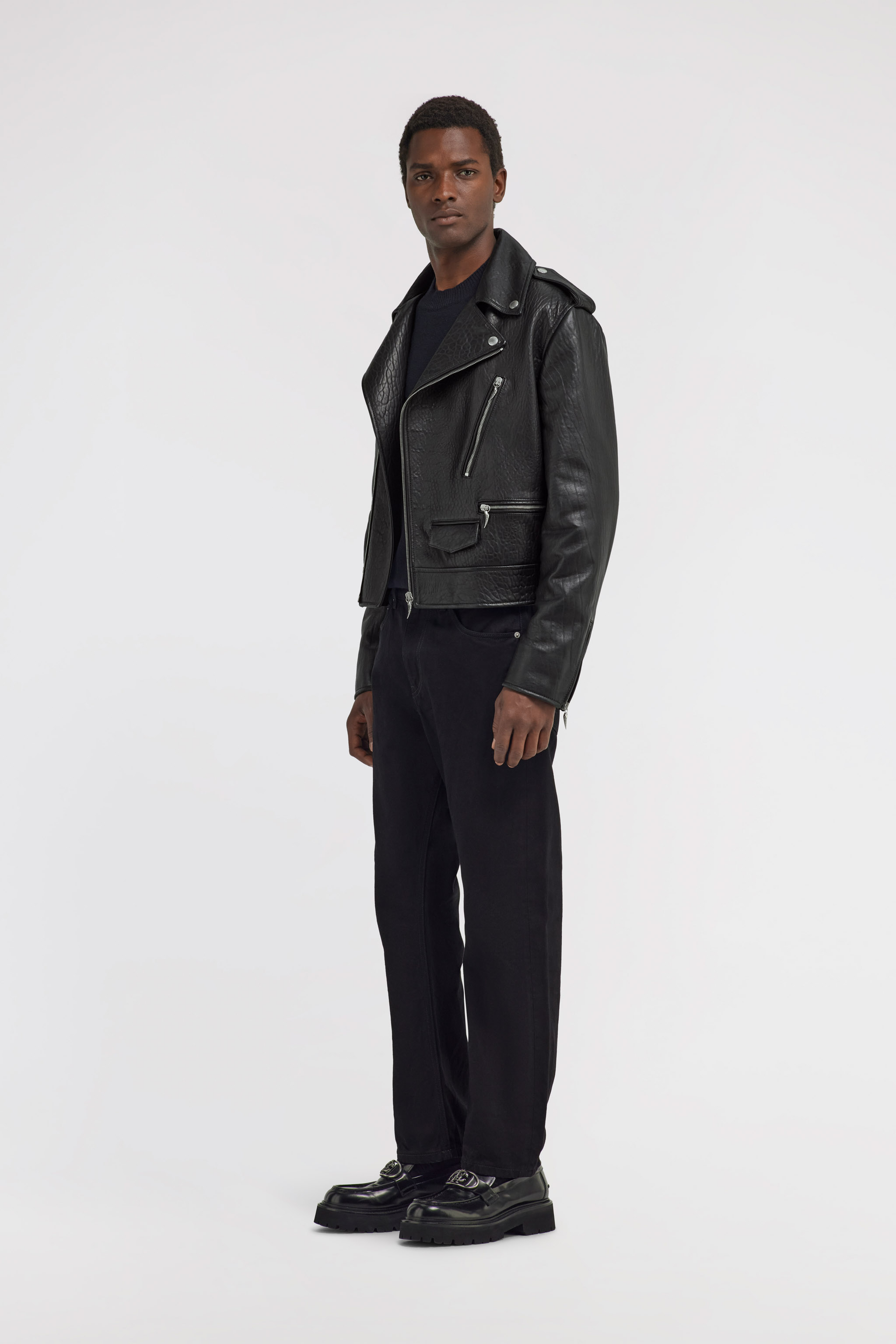 Roberto Cavalli Sheepskin Biker Jacket In Black