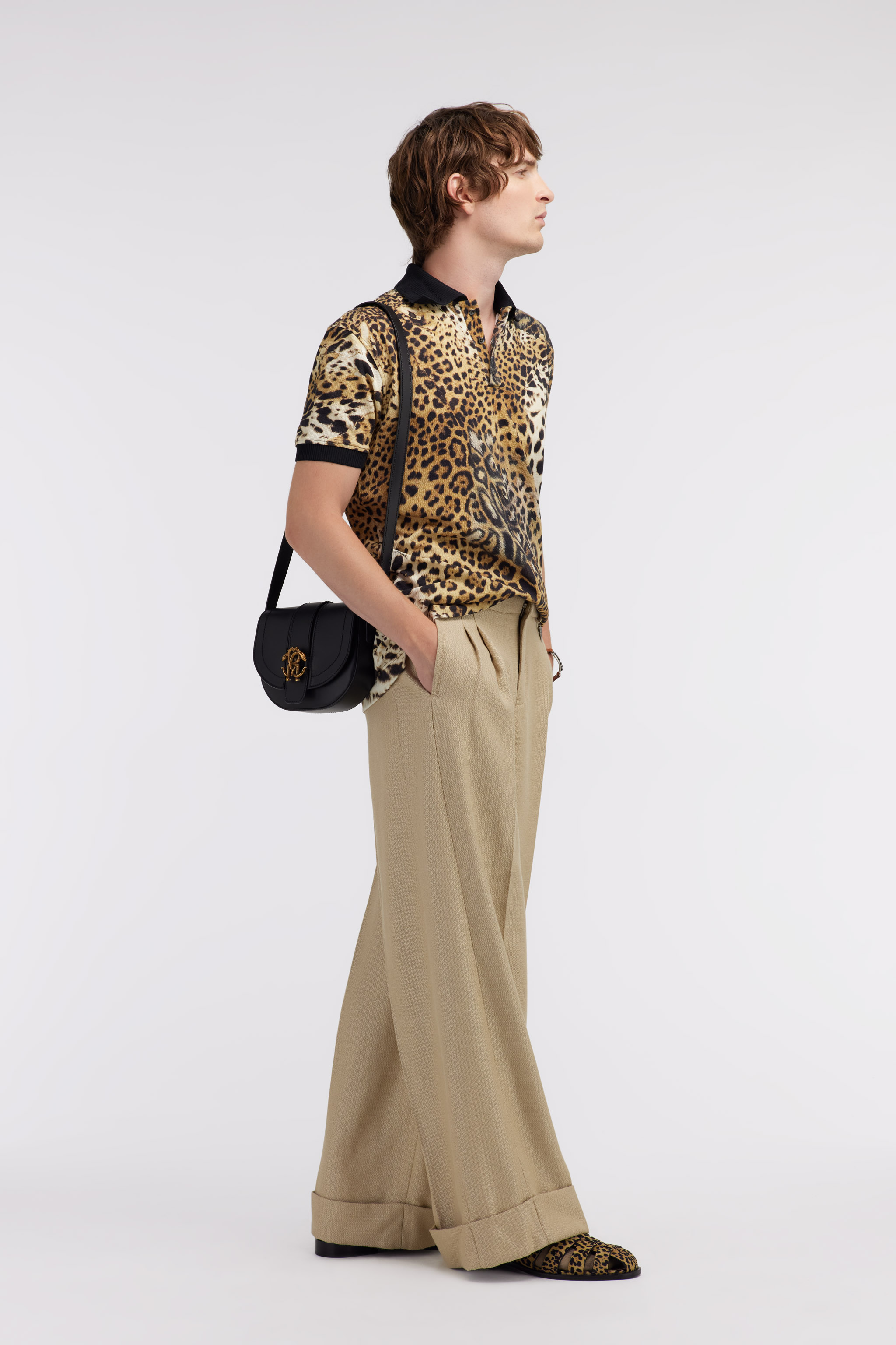 Roberto Cavalli Polo With Jaguar Skin Print In Light Brown